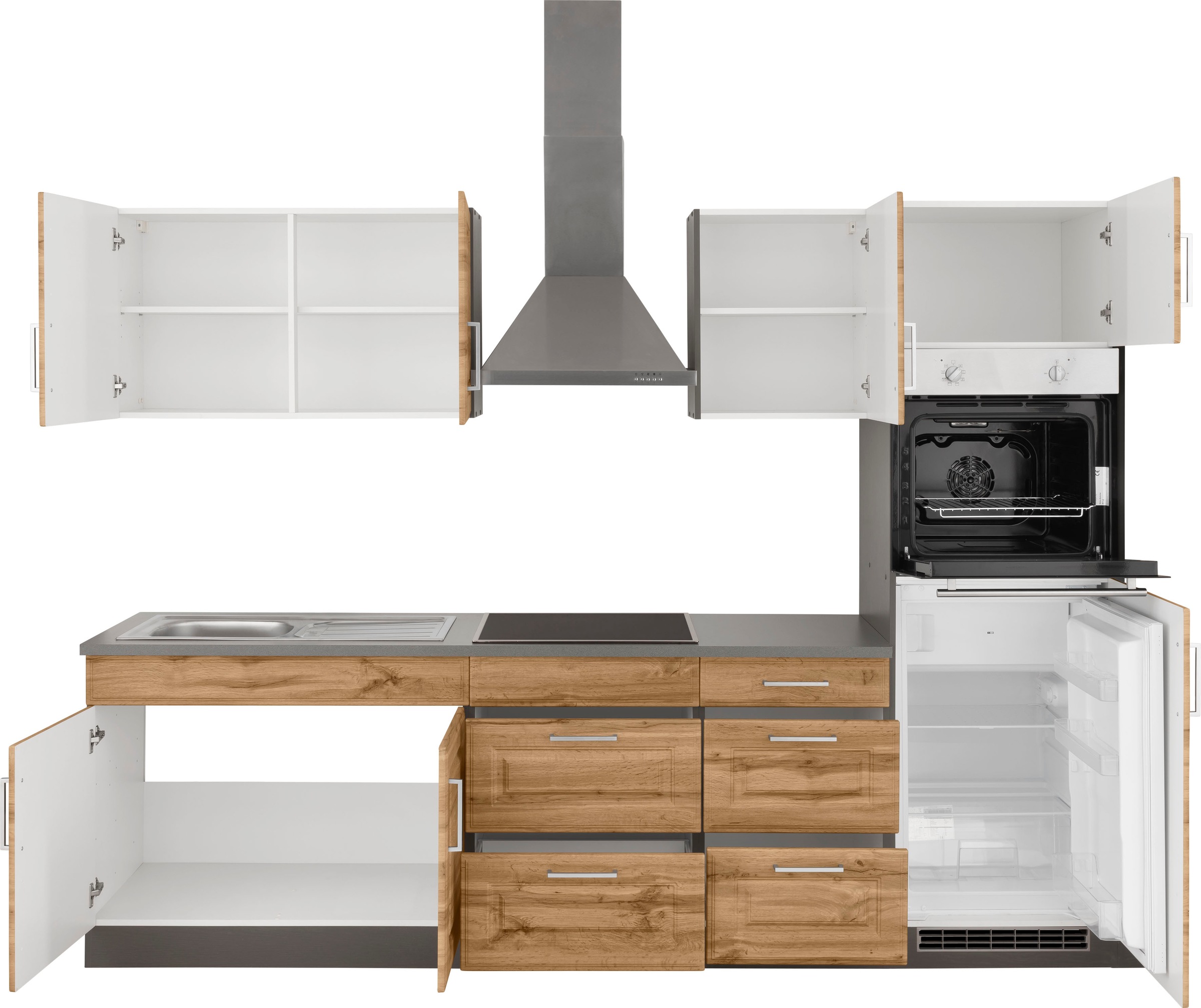 KOCHSTATION Küchenzeile »KS-Stockholm«, Breite 270 cm, mit hochwertigen MDF Fronten im Landhaus-Stil