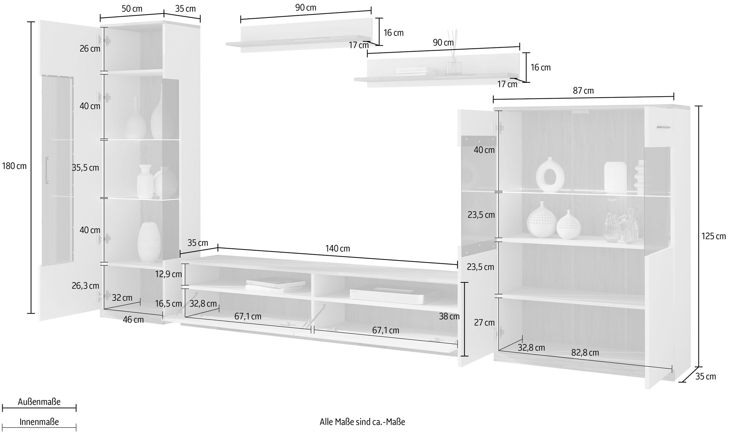 Home affaire Wohnwand »Ribe Wohnwand Set-5 St.« 5 Stk. tlg.