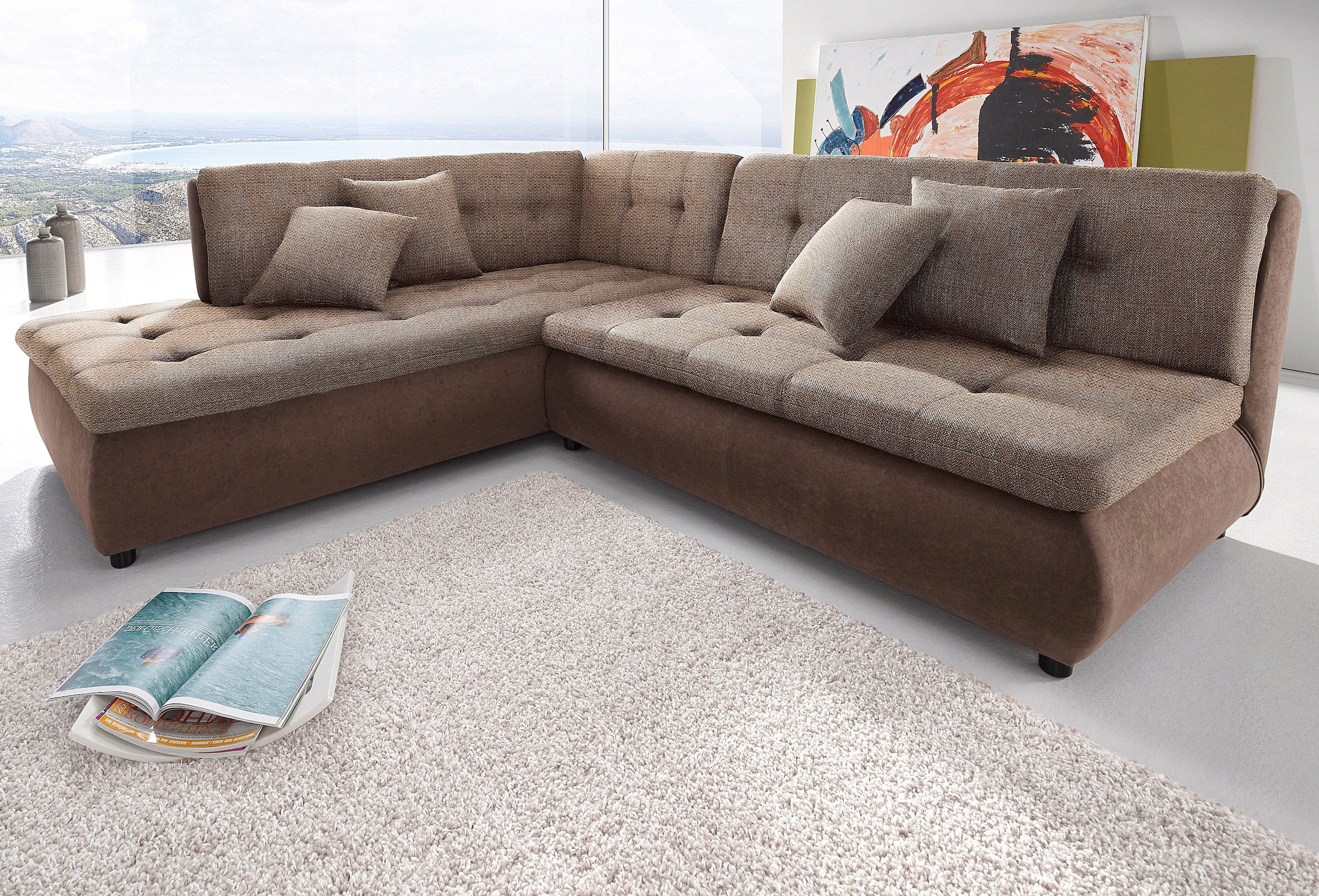 Trends by HG Ecksofa »Pool L-Form«, wahlweise mit Bettfunktion, frei im Raum stellbar