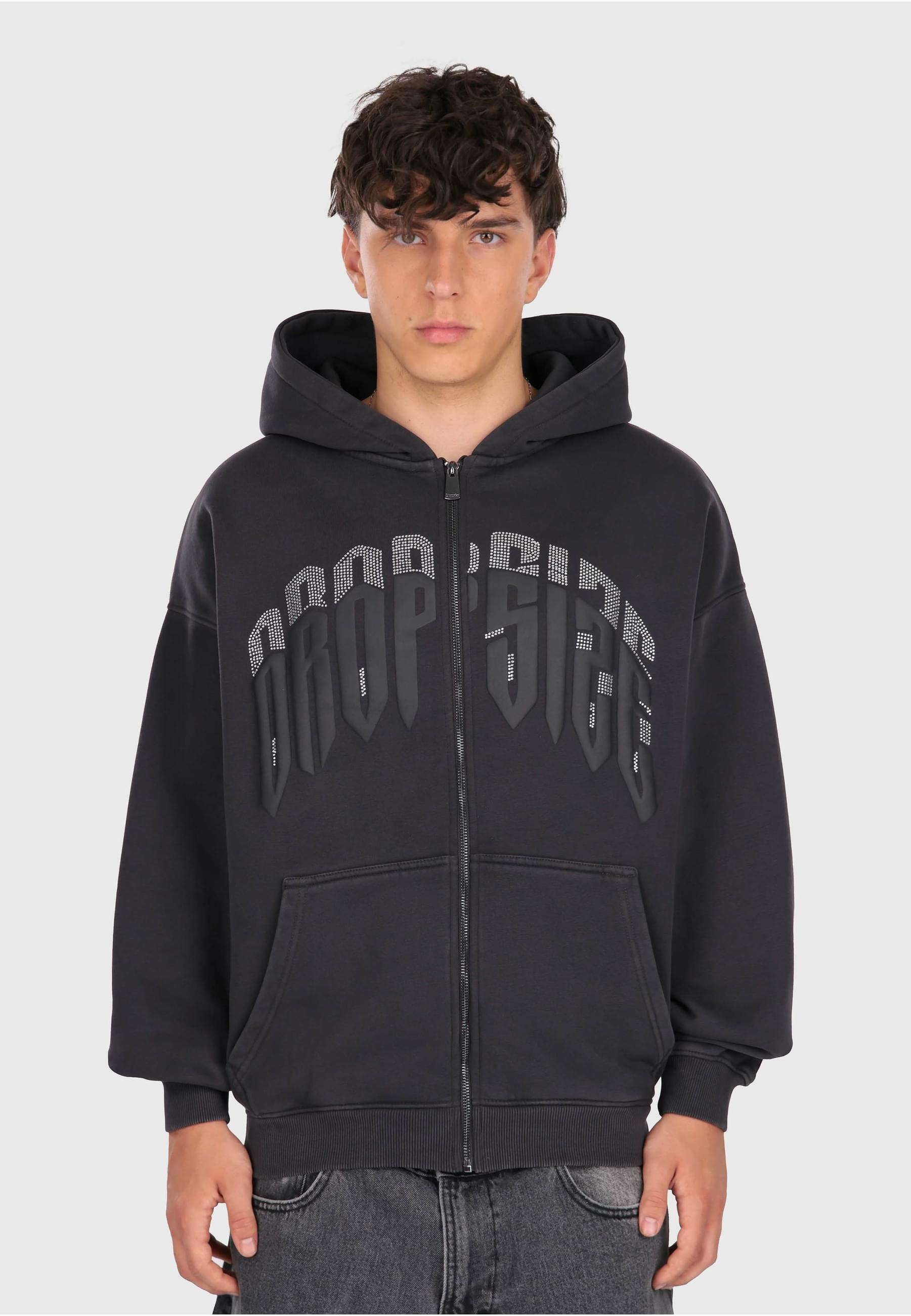 Dropsize Sweatjacke »Dropsize LAYERED RHINESTONE PRINT ZIP HOODIE«

