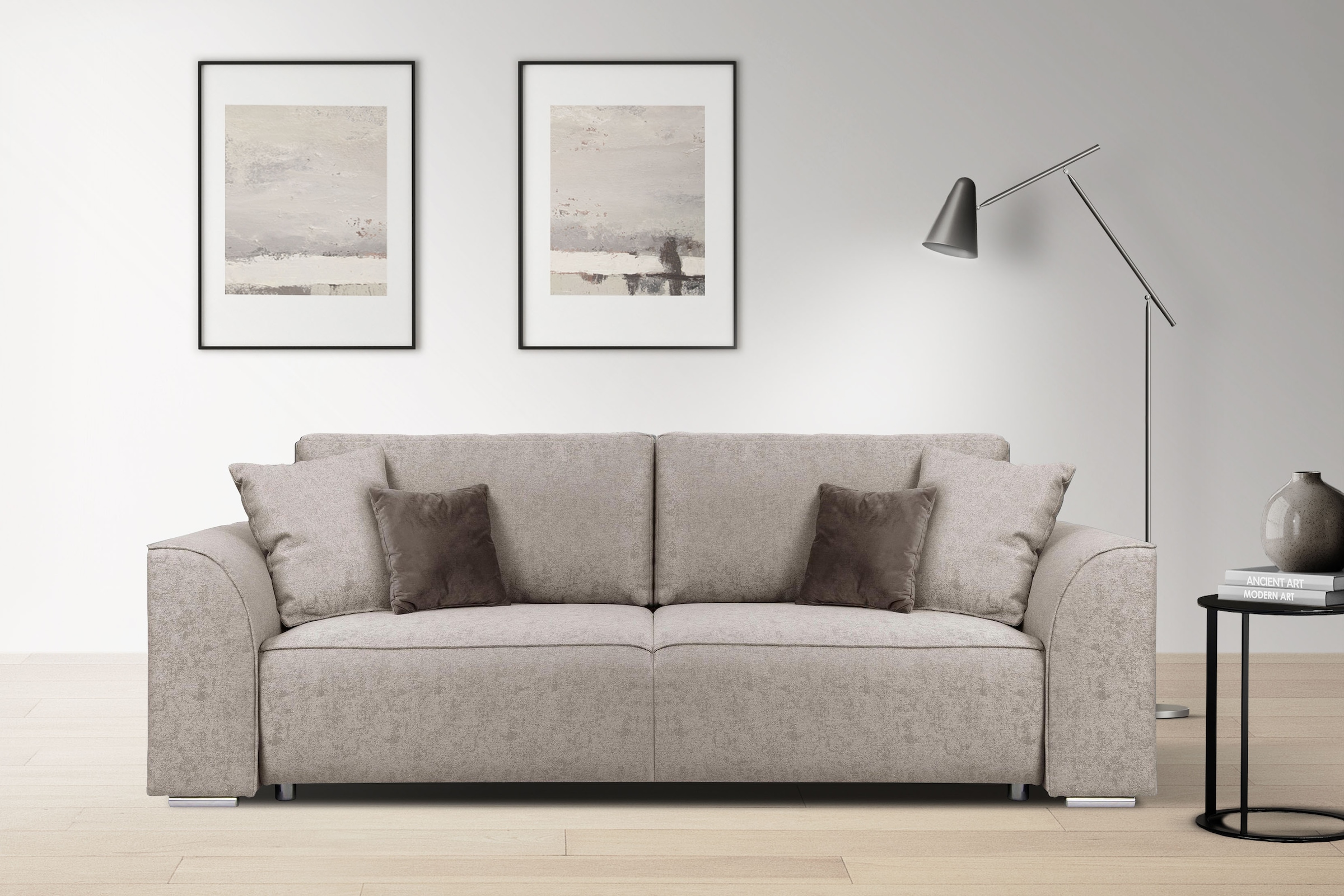 INOSIGN 3-Sitzer Beatrice Schlafsofa, wahlweise auch mit Bettfunktion und Bettkasten, incl. 2 Zierkissen