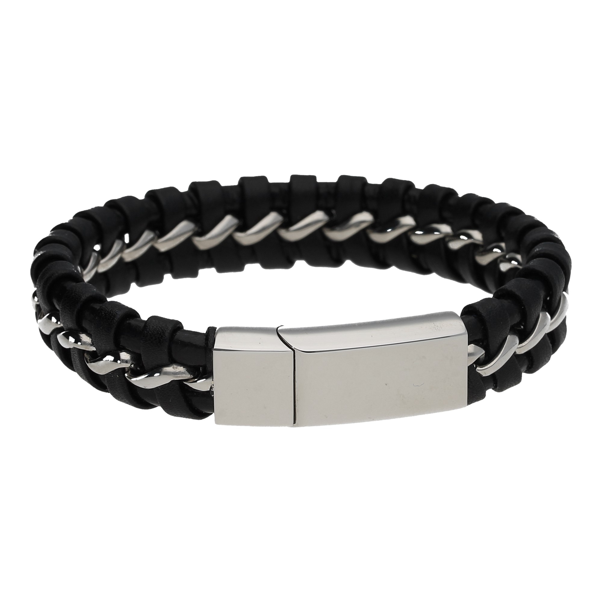 Armband »mittig mit Edelstahlösen, Leder schwarz, Edelstahl«