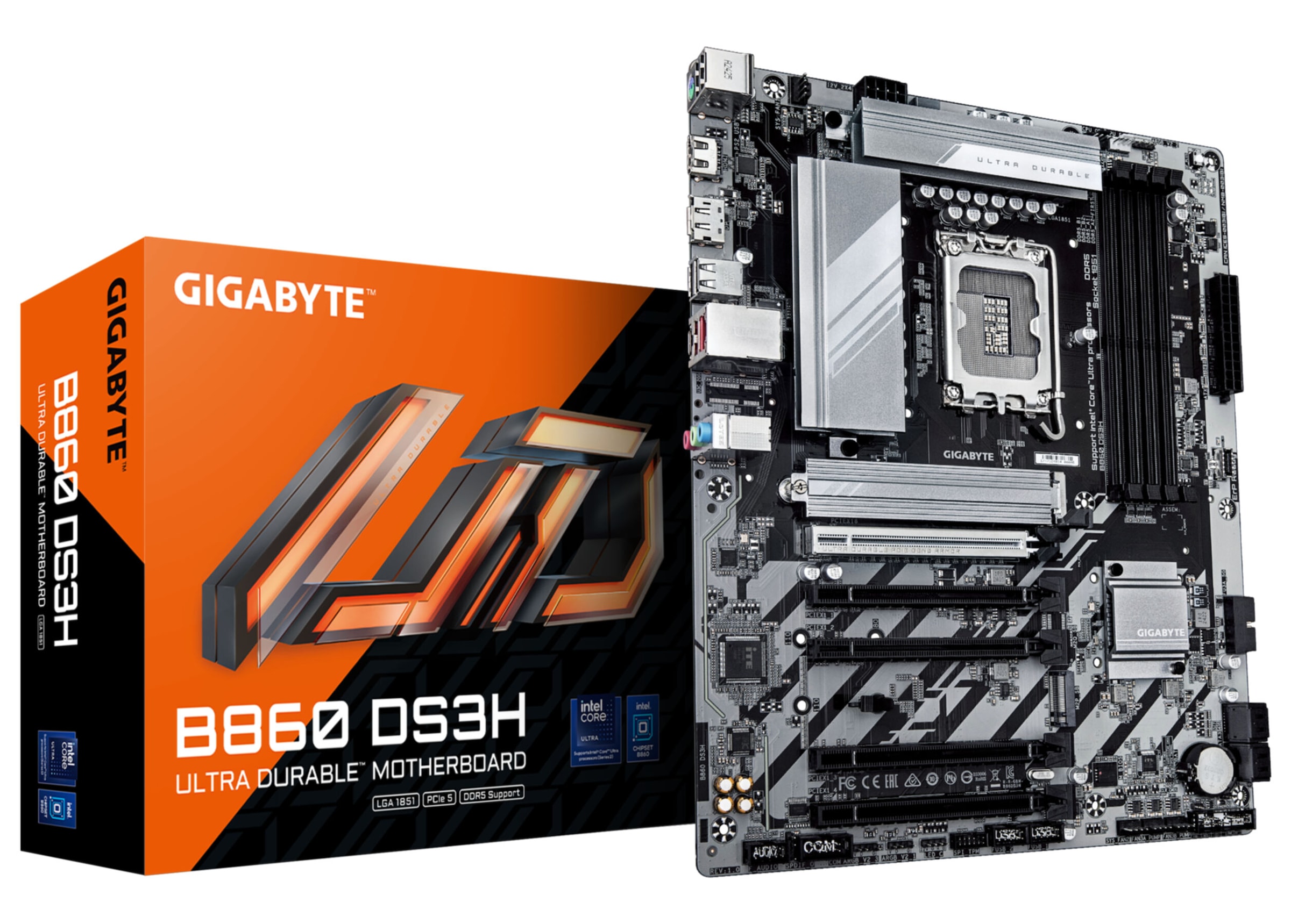 GIGABYTE Mainboard "B860 DS3H Mainboard - Intel Core Ultra CPUs, 8+1+2+2 Phasen VRM, bis z", B:27,4cm H:8,3cm T:34cmohne farbbezeichnung, Mainboards