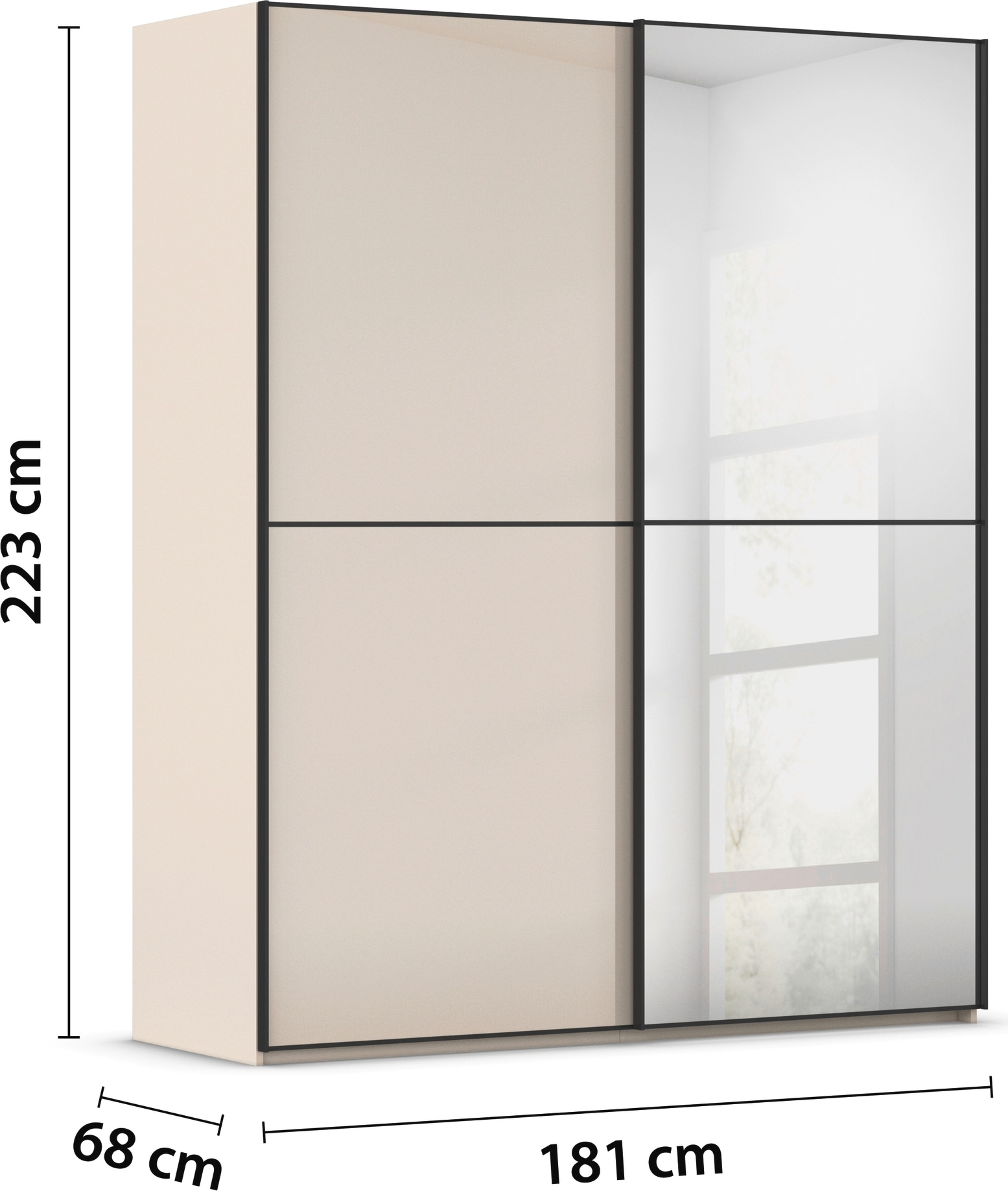 rauch Schwebetürenschrank »Kleiderschrank Schrank Garderobe Schlafzimmerschrank SCALE-DUO«, edle zweigeteilte Türen Spiegel/Glas-Mix 3 Zierleisten MADE IN GERMANY