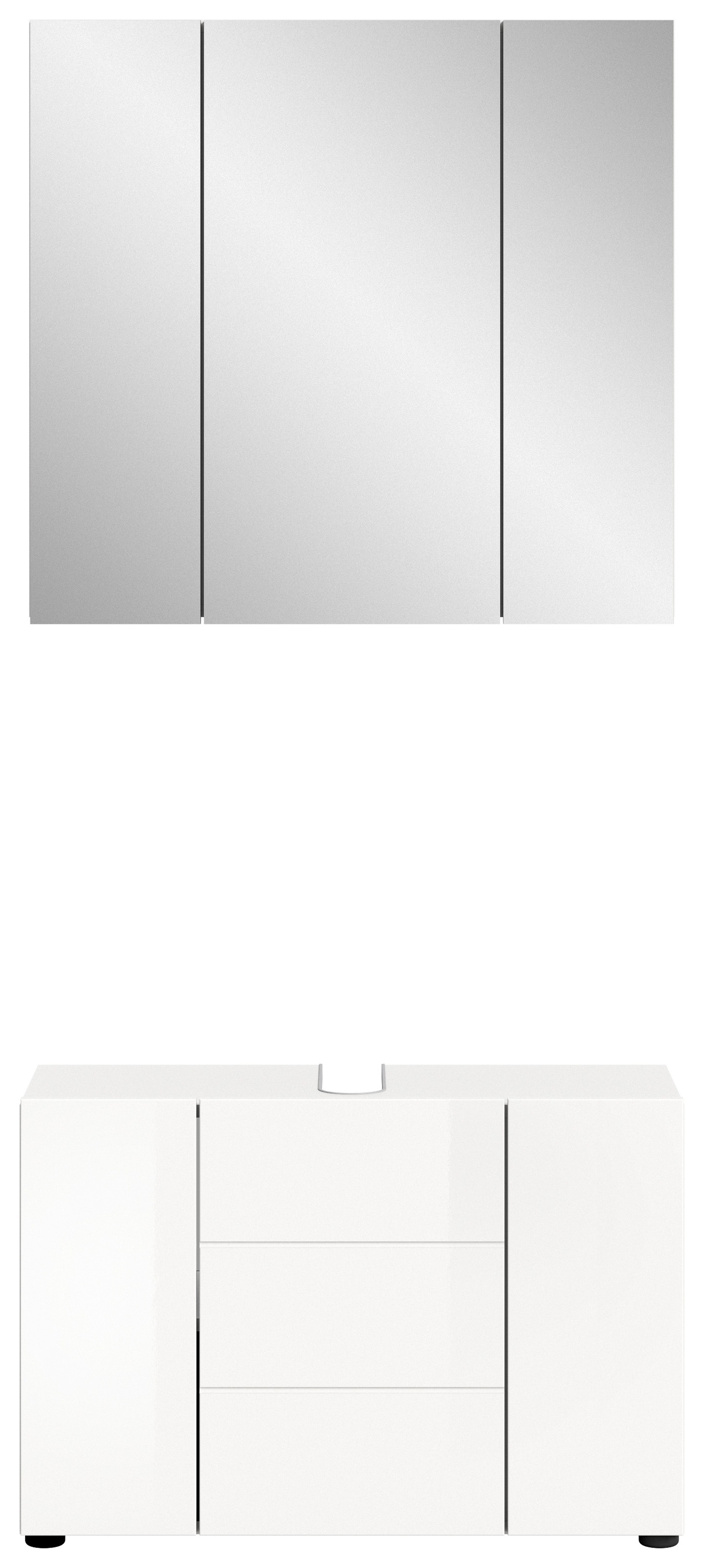 welltime Badmöbel-Set »BIEL, TOPSELLER, 2 teilig, inkl. Beleuchtung, MDF Front, Rillenoptik«, (2 St., best. aus: Waschbeckenunterschrank, Spiegelschrank inkl. Beleuchtung), Badmöbel, Kombination, Kombi, Badezimmer, Badkombination, Badschrank