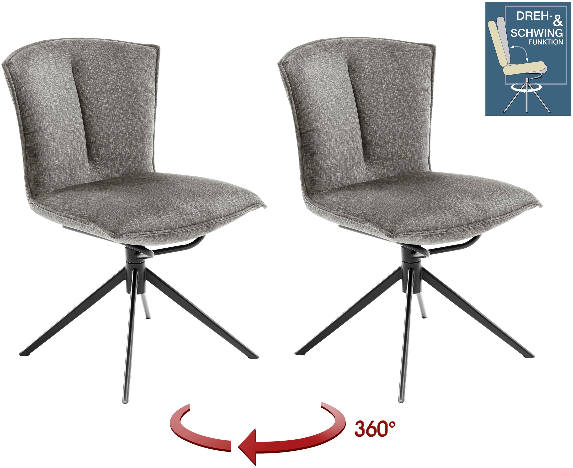 MCA furniture 4-Fußstuhl »NALON Esszimmerstuhl (2er Set) - Stuhl«, (Set), 2 St., Veloursstoff, 360° drehbar, Schwingfunktion, Metall, Veloursoptik, belastbar 120 kg
