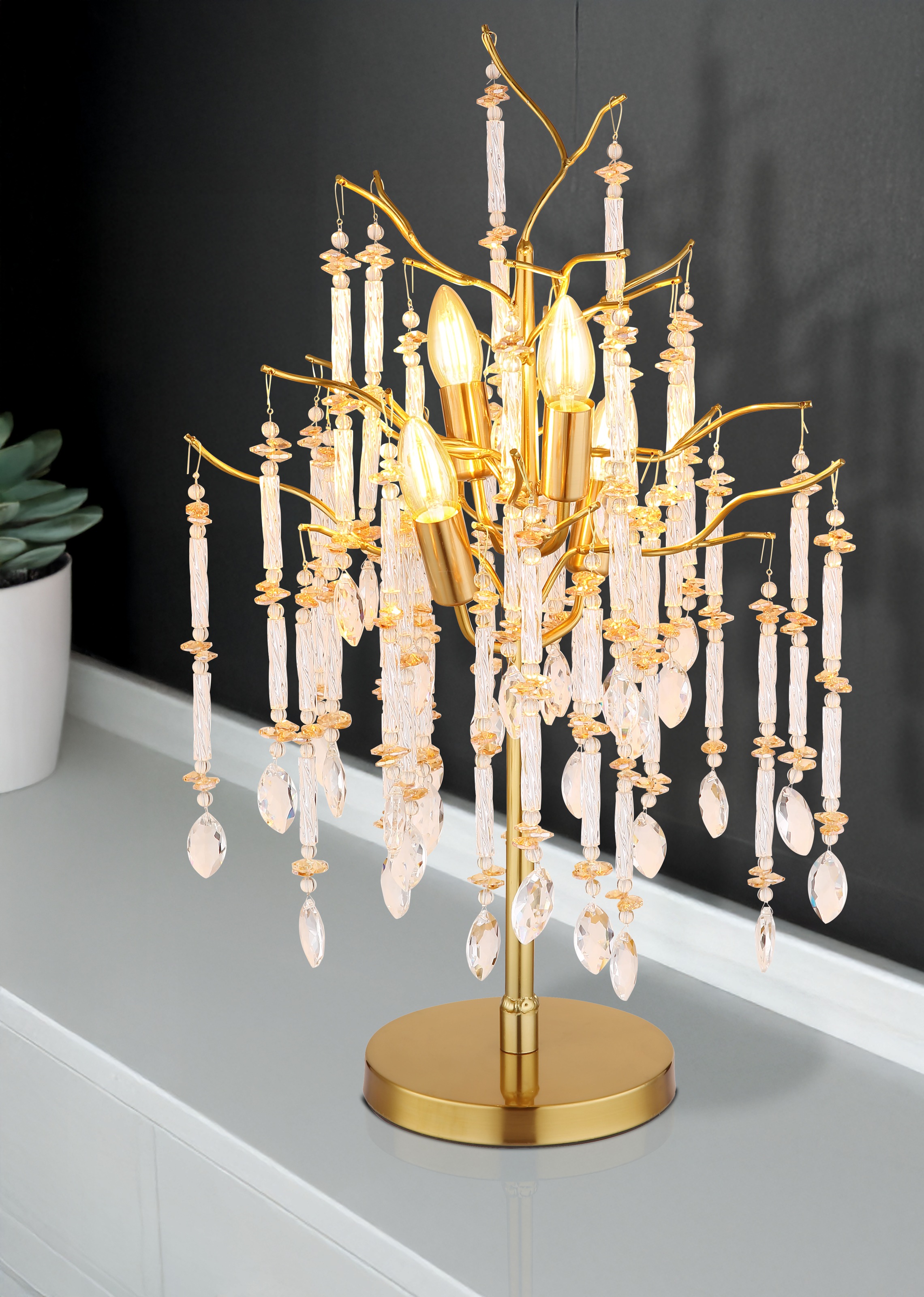 GLOBO LIGHTING Tischleuchte »GLORIA« E14 1 Stk. Tischleuchte gold matt mit dekorativen Glaskristallen