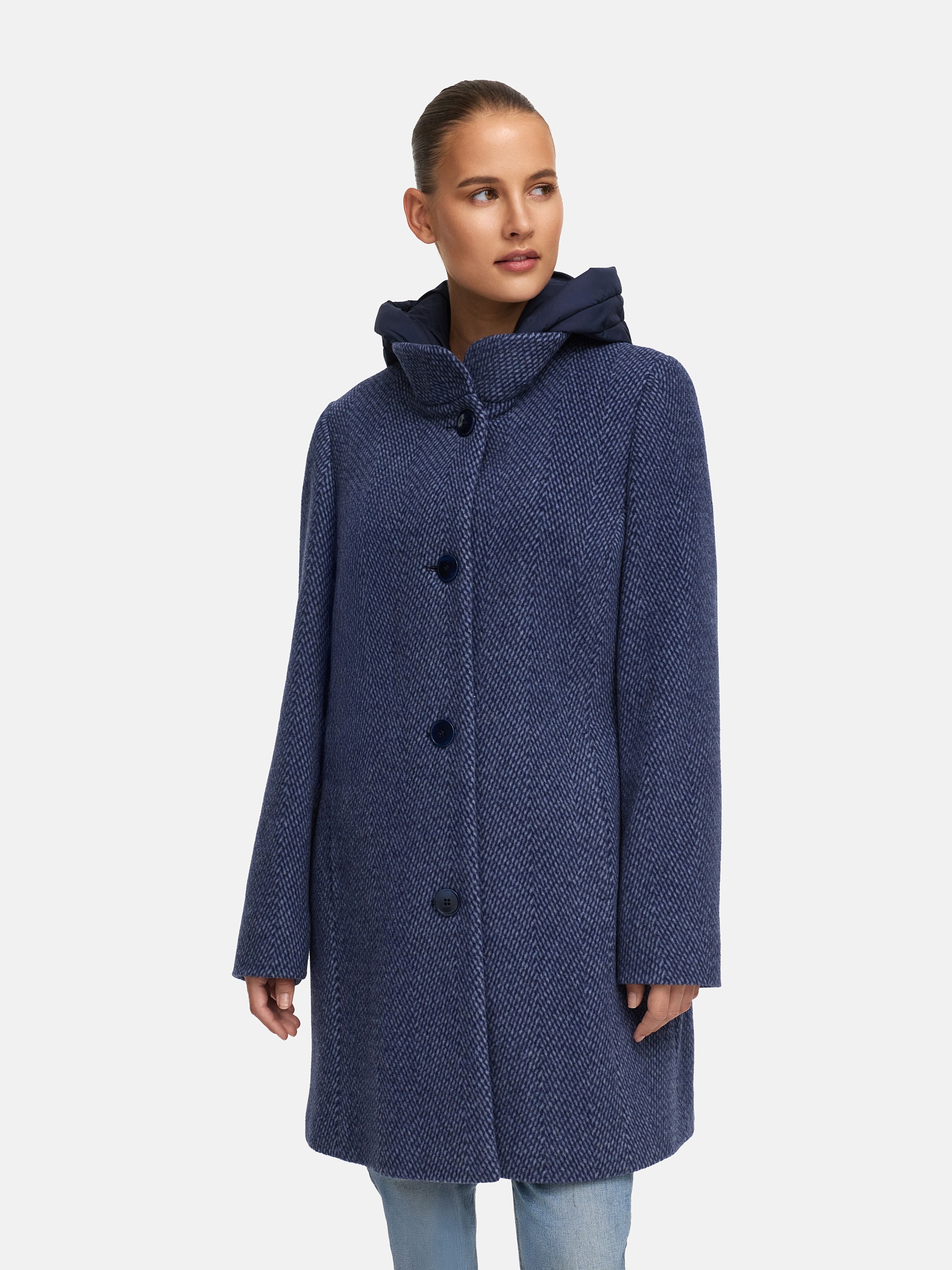 MANISA Wolljacke, mit Kapuze, mit Stehkragen und Kapuze, in Tweed-Optik günstig online kaufen