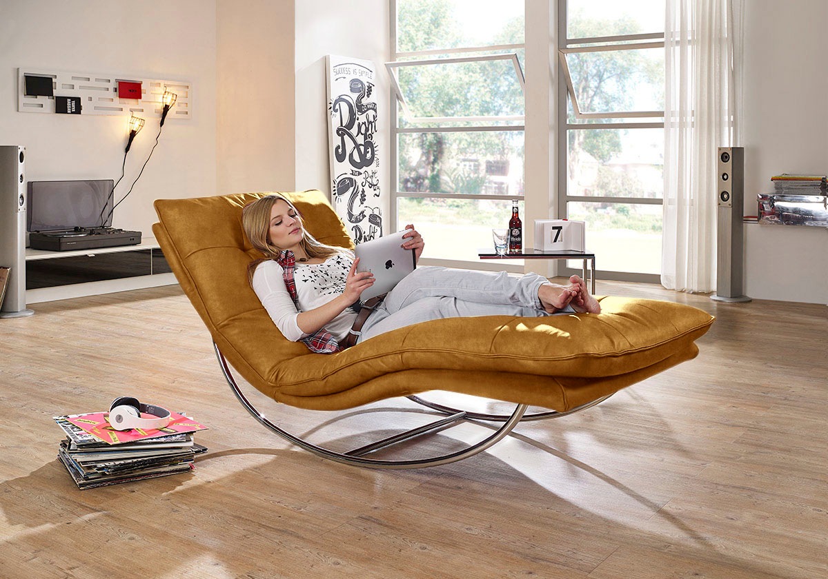 W.SCHILLIG Relaxliege "daily dreams" in Waffelkissen-Optik, Schaukelgestell Chrom glänzend, in 2 Breiten