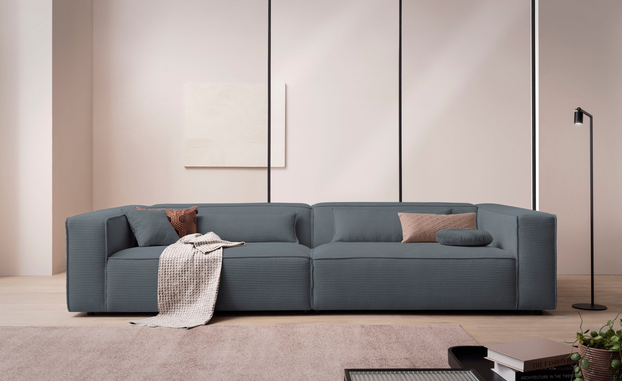 LeGer Home by Lena Gercke 3-Sitzer »PIARA, XXL Sofa mit Kedernaht, Big-Sofa in Cord oder Leinenoptik«, schwarze Füße, bequemer Sitzkomfort, extra tiefe Sitzfläche