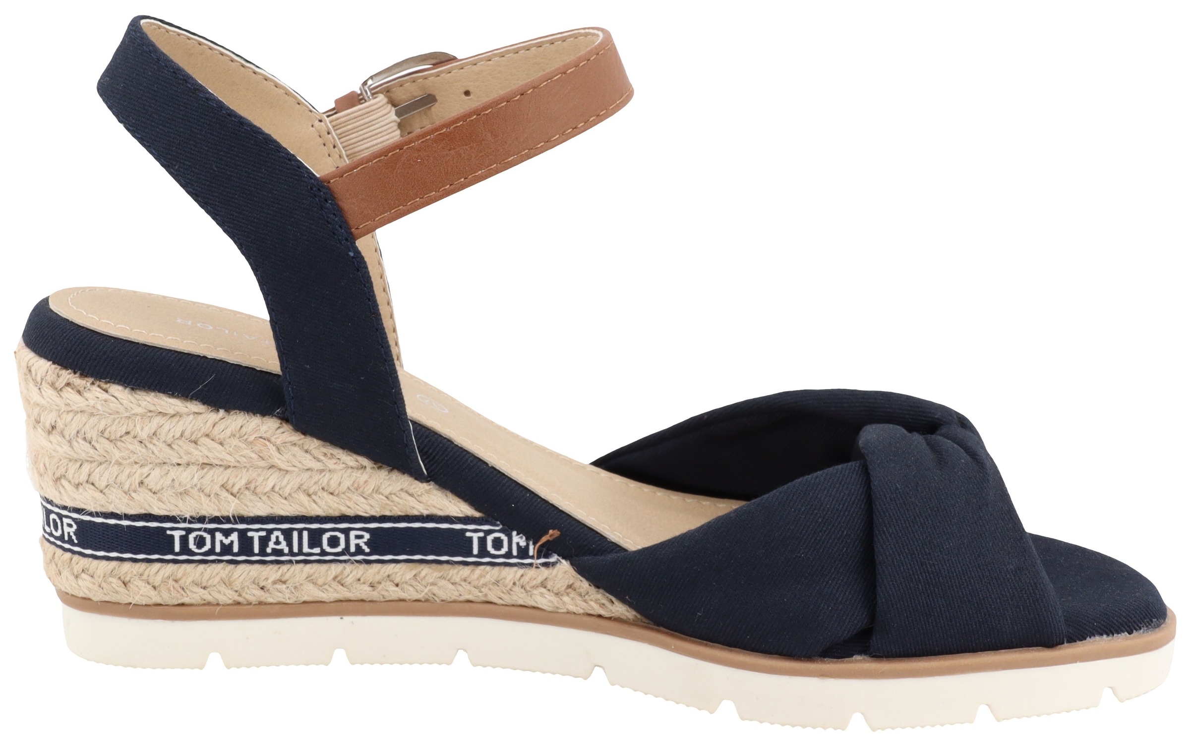 TOM TAILOR Keilsandalette »Isabel«  Riemchensandale, Sommerschuh mit Logoschriftzug im Absatz