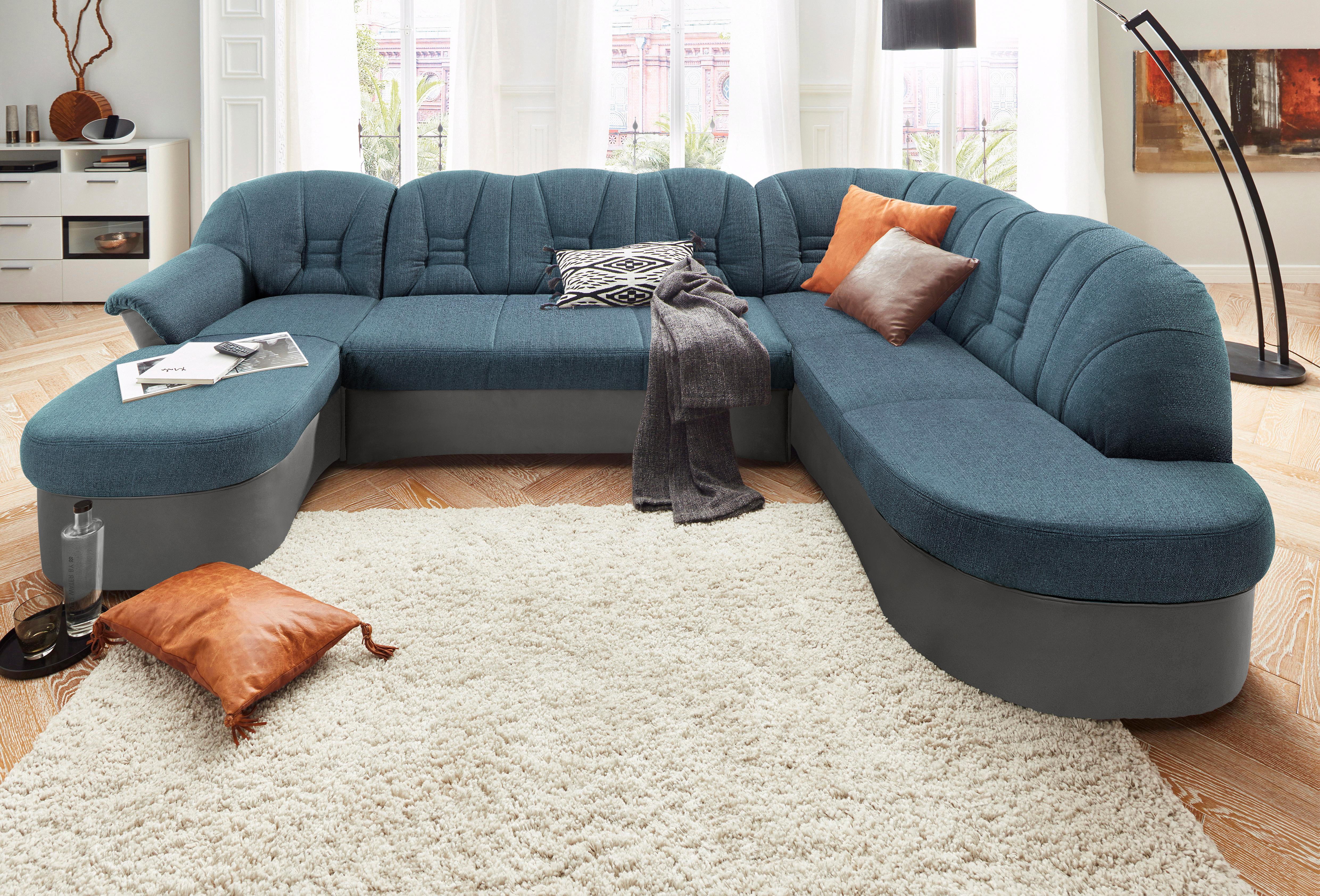 DOMO collection Wohnlandschaft "ELVA 293x180x84 cm, elegante Rückensteppung, U-Form" whlw. mit Bettfunktion und Federkern
