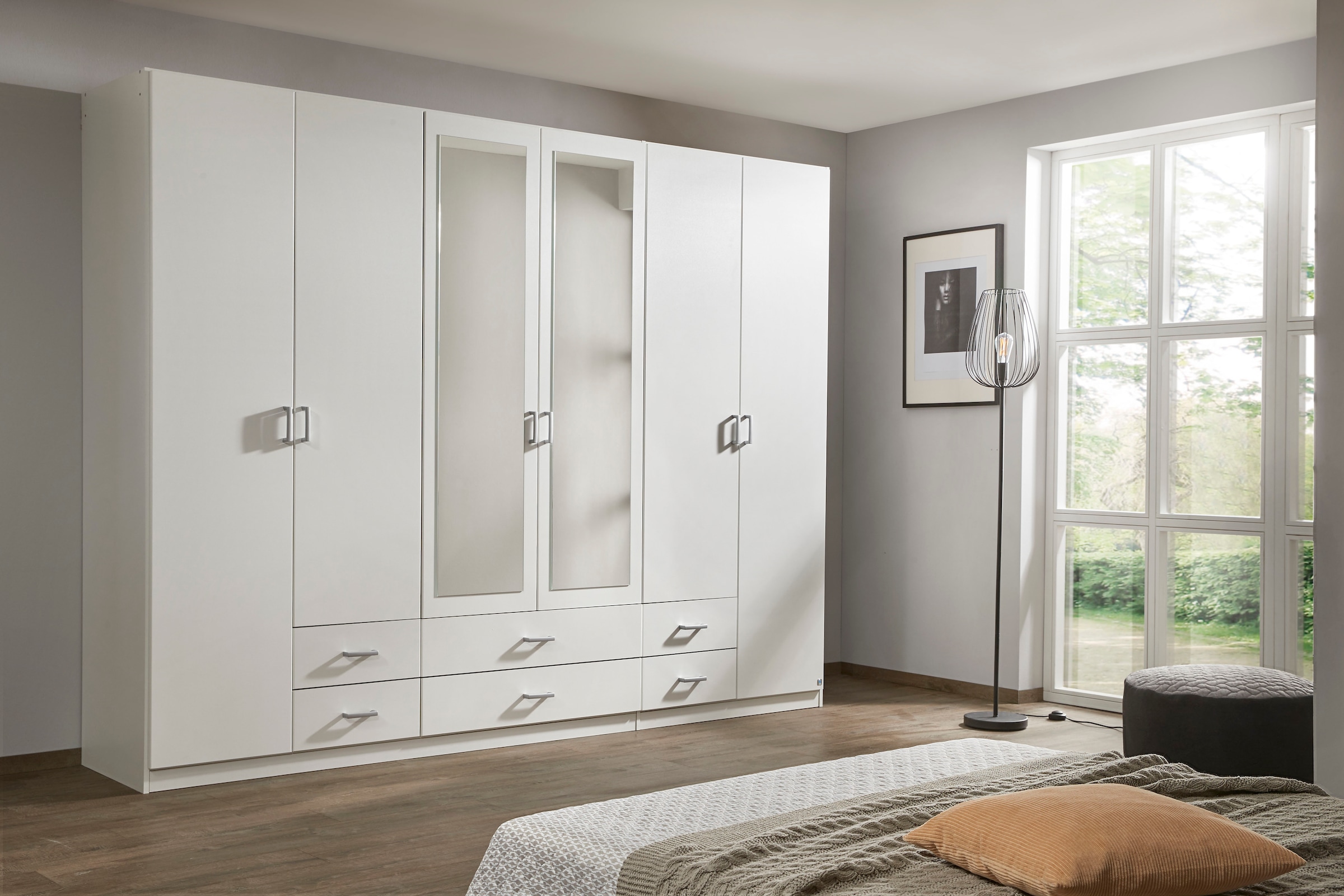 rauch Kleiderschrank »Gamma Drehtürenschrank Garderobe Schrank mit Spiegel«, in schlichtem Design mit Schubkästen und Spiegel, in 3 Breiten