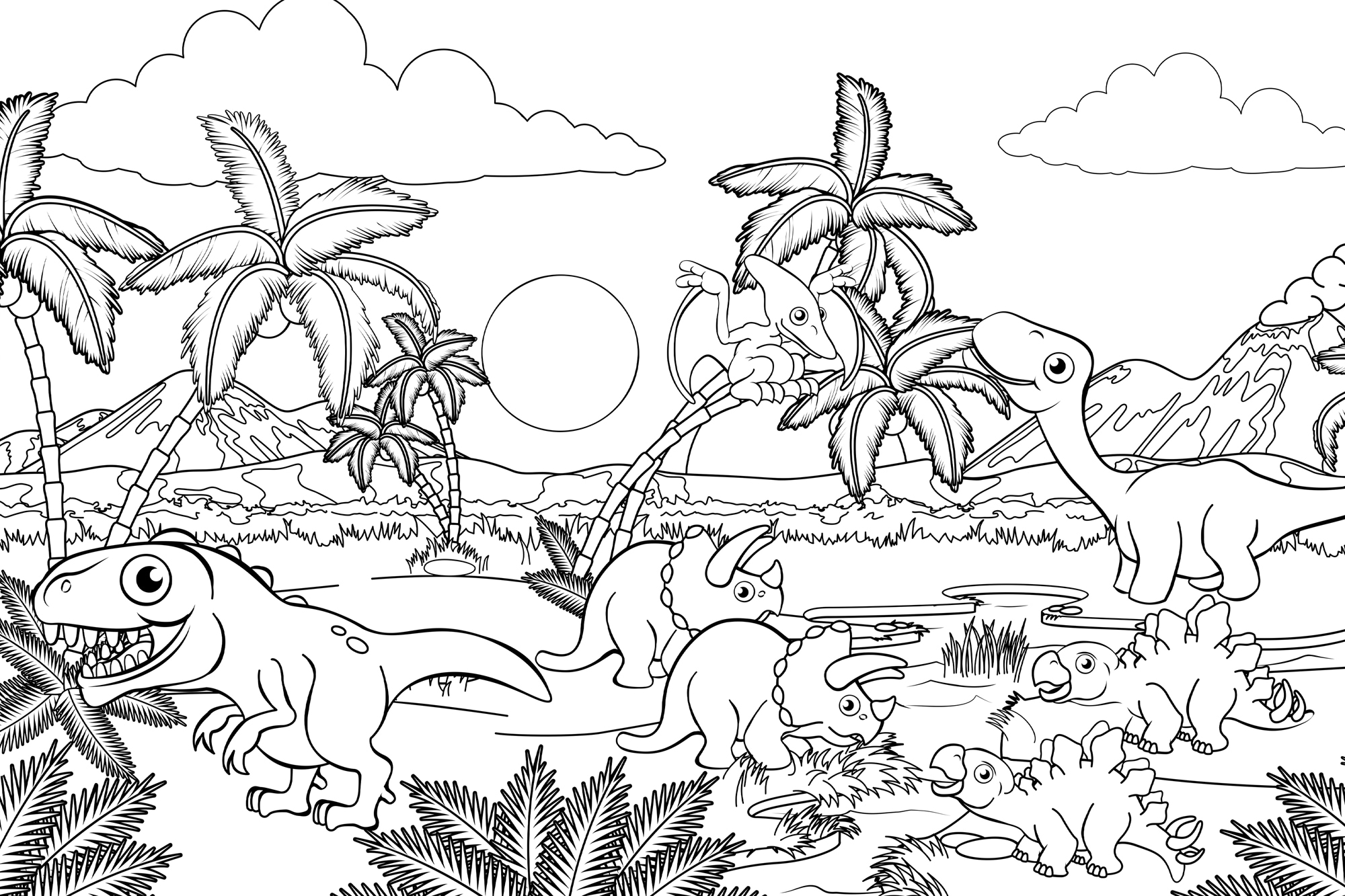 queence Bild "Dinosaurier und Palmen", Baum-Baumbilder-Bäume-Blätter-Dinosa günstig online kaufen