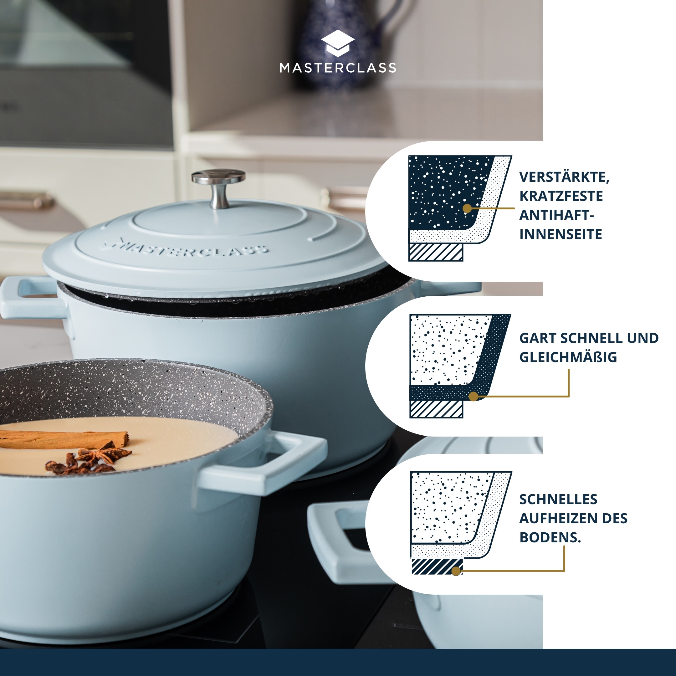 Master Class Kasserolle »MasterClass«, Aluminiumguss, 4 Liter, rund, ultraleicht, kratzfeste Antihaftbeschichtung, Induktion