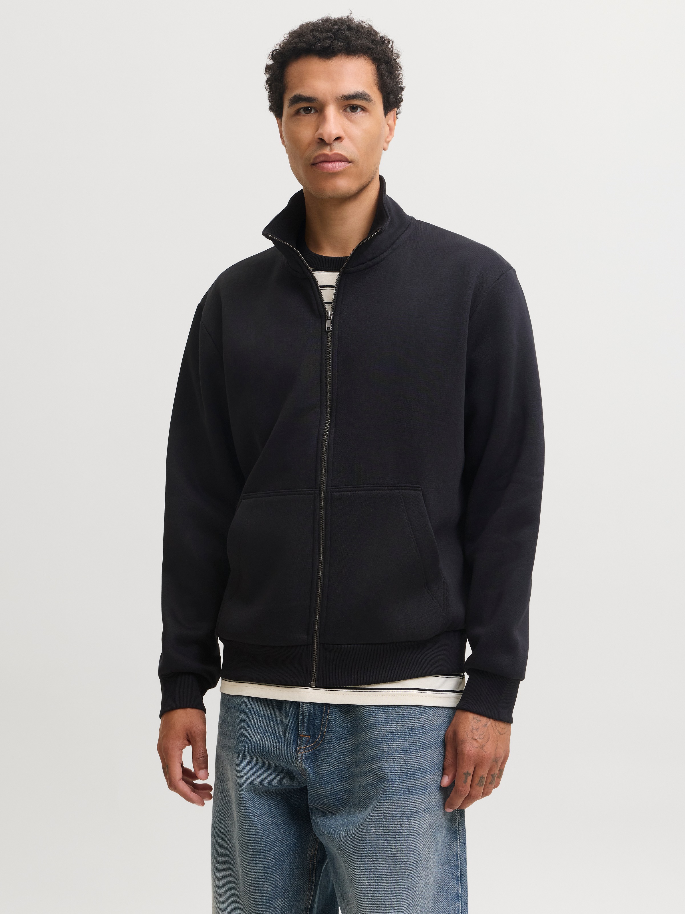 Jack & Jones Sweatjacke "Jjebradley Sweat Zip Hn Noos" Materialmix, Regular Fit