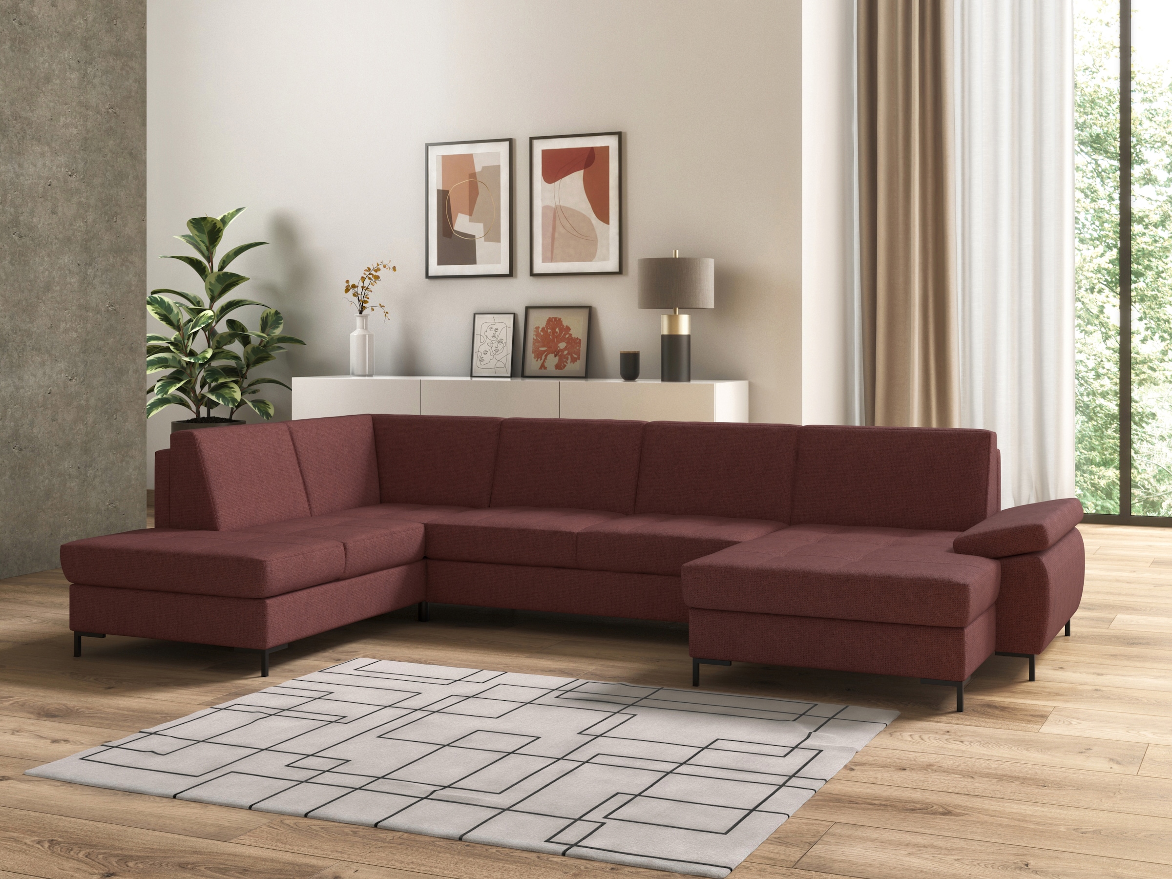 DOMO collection Wohnlandschaft "Capelo, komfortabel, klare Linien zeichnen dieses Design aus, U-Form" mit Armteilverstellung, wahlweise mit Bettfunktion, Federkern