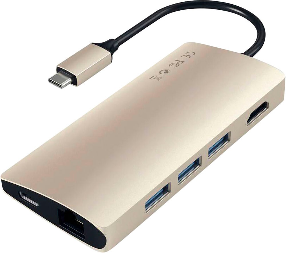Satechi USB-Adapter »Type-C Multi-Port Hub 4K Ethernet V2«, USB-C zu USB Typ A-USB Typ C-HDMI-MicroSD-Card-SD-Card-RJ-45 (Ethernet)