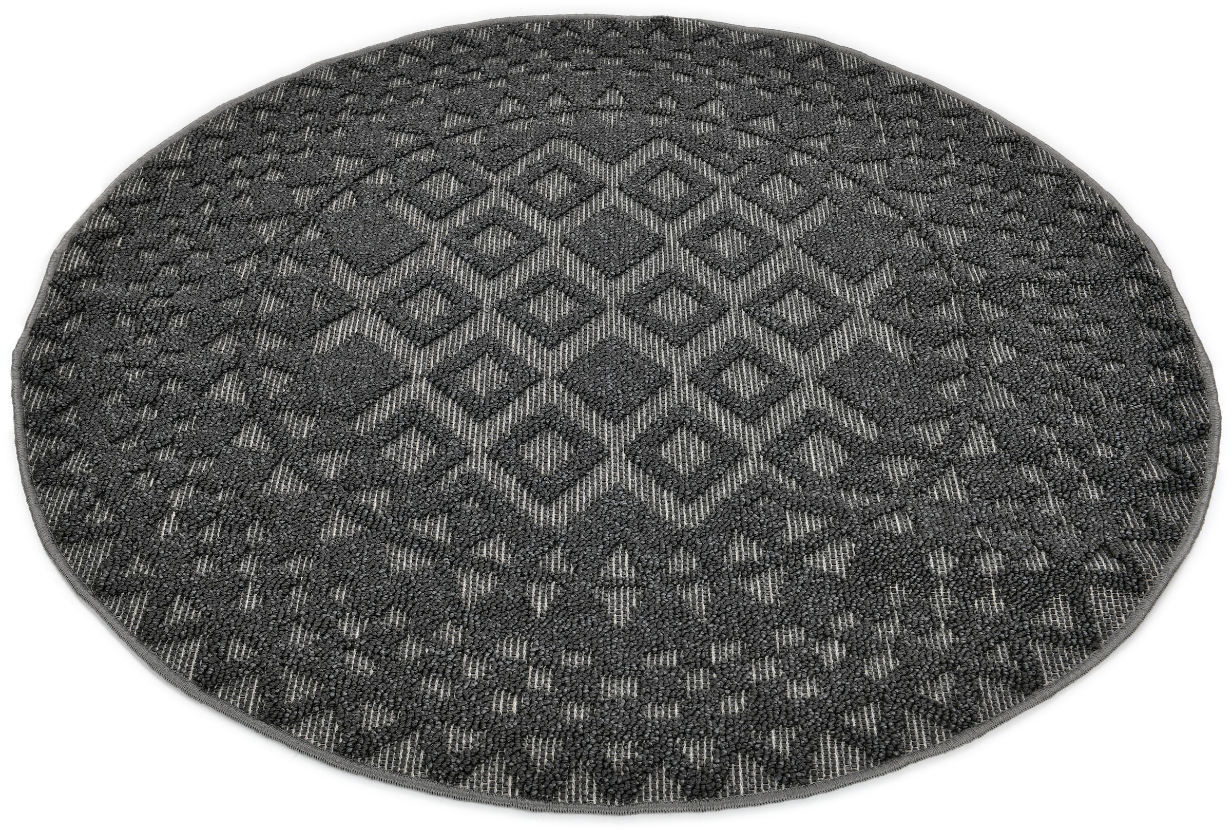 my home Teppich »Juliane Outdoor«, rund, 12 mm Höhe, Hoch-Tief-Struktur, Boho, Outdoor geeignet, Balkon, Terrasse