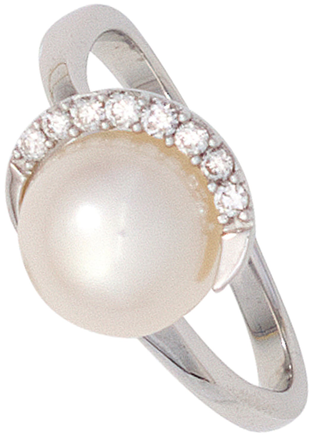 JOBO Fingerring »Ring mit Perle 8 Diamanten« 585 Weißgold und