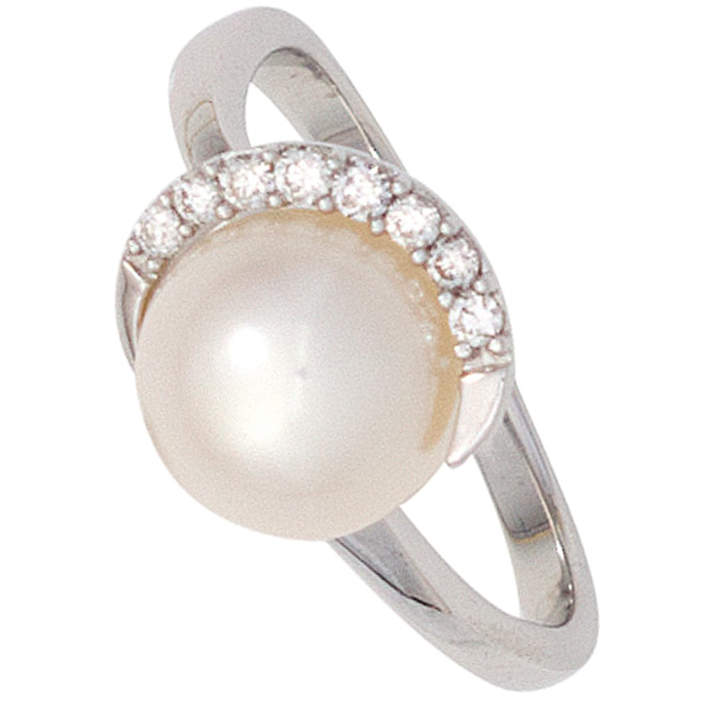JOBO Fingerring »Ring mit Perle und 8 Diamanten« 585 Weißgold