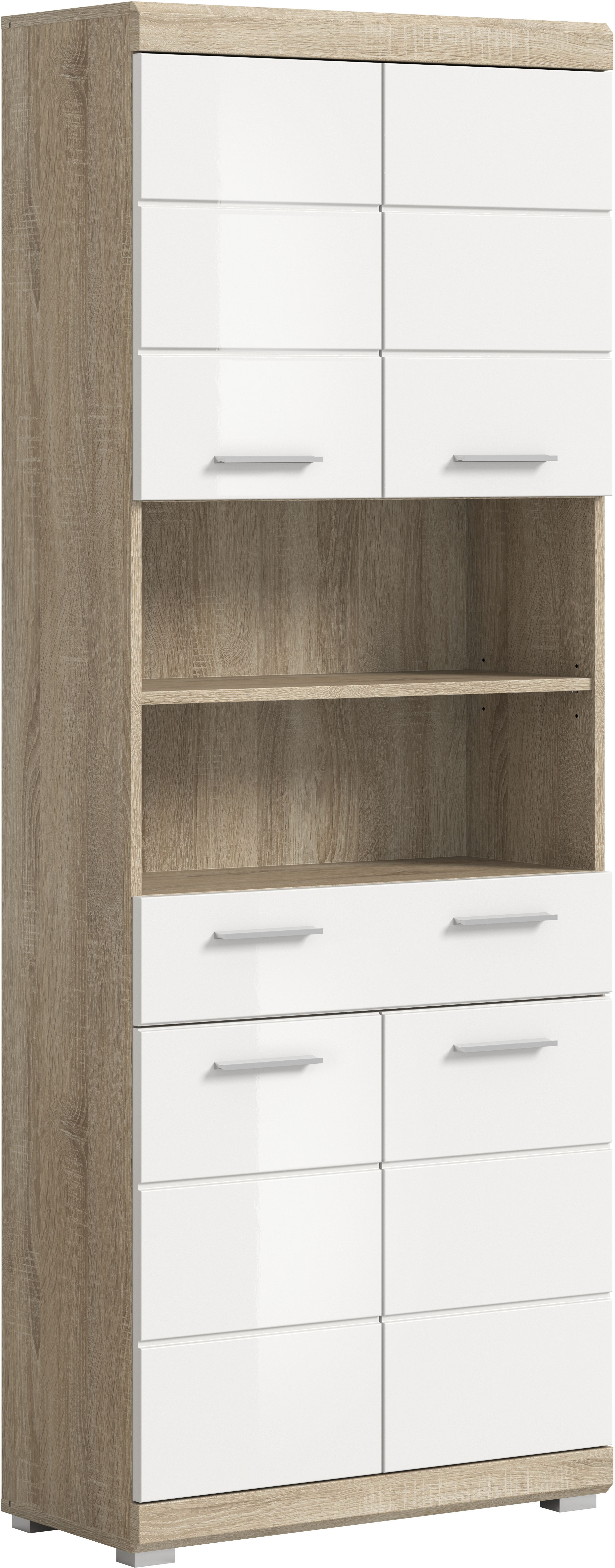 welltime Hochschrank "SIENA, Breite 74cm, 4 Türen, 1 Schubkasten, 2 offene Fächer, MDF-Front" TOPSELLER, in verschiedenen Farben erhältlich, Badmöbel, Badschrank, Schrank, Bad