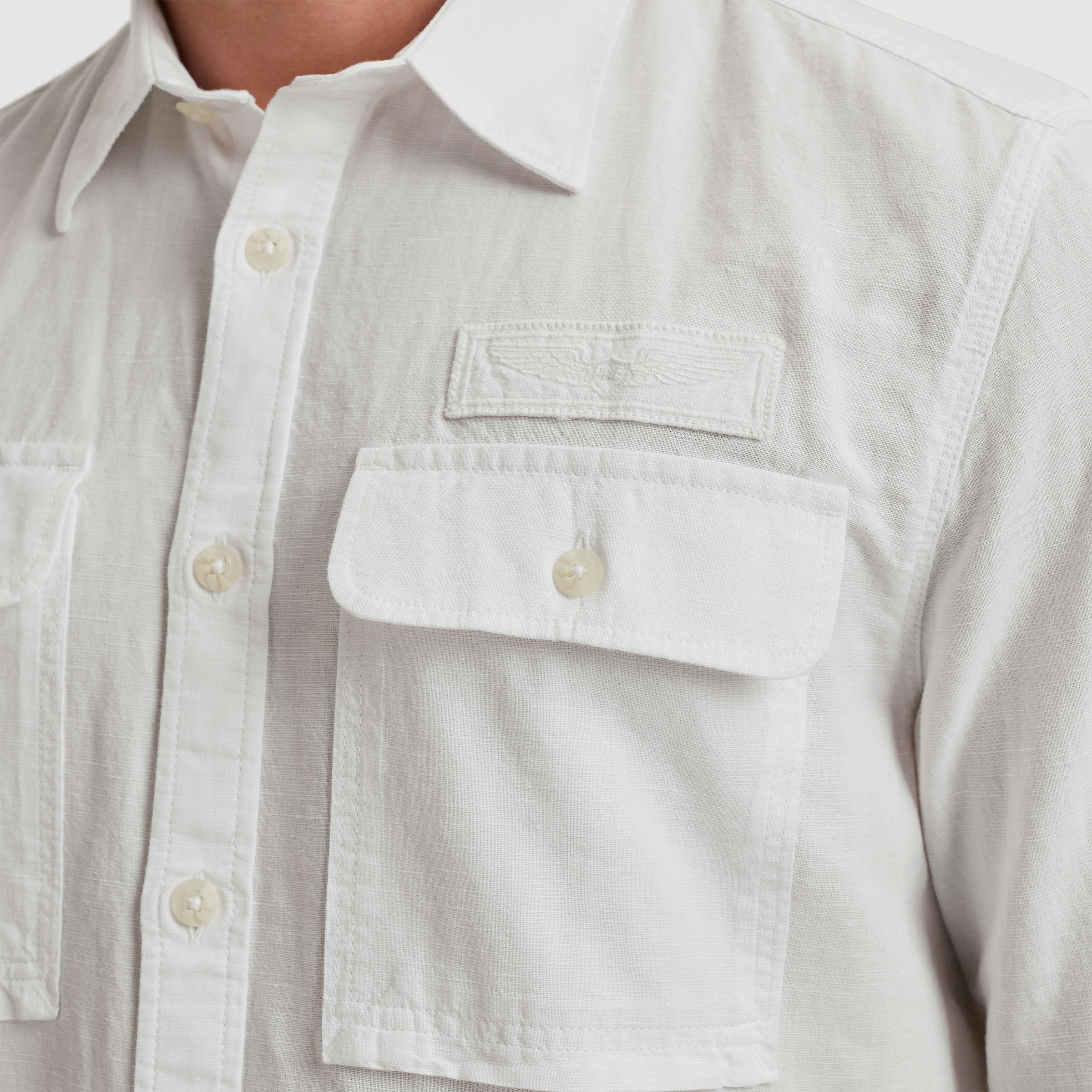 PME LEGEND Langarmhemd »Long Sleeve Shirt Cotton/linen«, mit Brusttaschen und mit Leinen