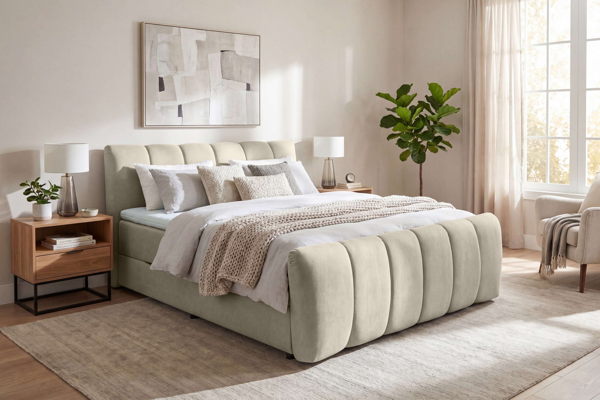 OTTO home Boxbett "DORA, Doppelbett inkl. Bettkasten, Federkernbett, Breiten: 160, 180 cm" Boxbett: 5-Z-Taschenfederkern im Unterbau, Härtegrad 3, inkl. Topper