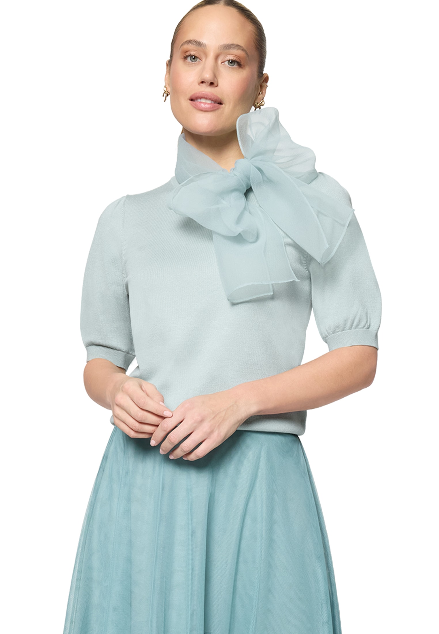 Zero Kurzarmshirt "Damen mit Schleife" 1 drapiert / gerafft günstig online kaufen