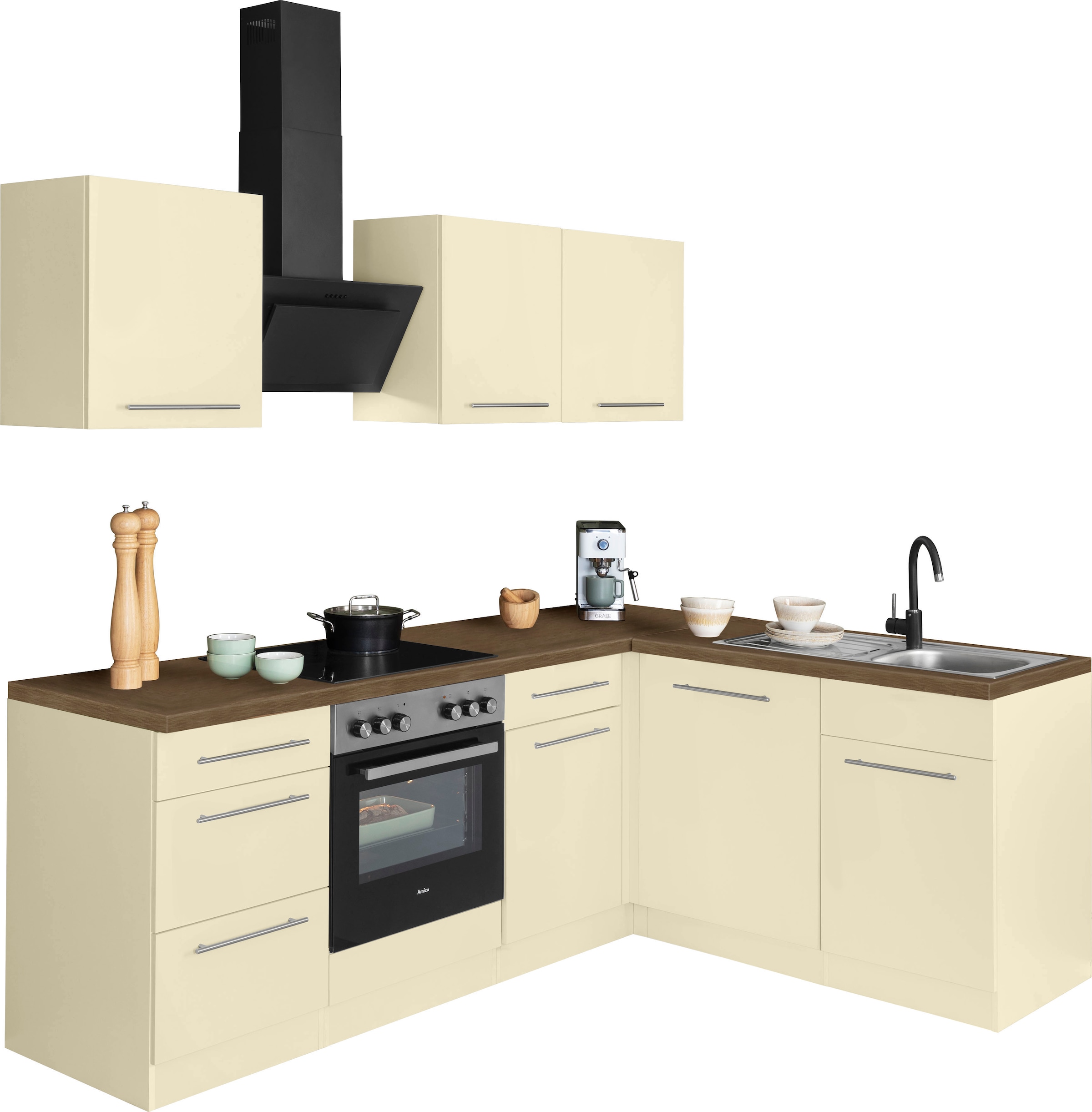 wiho Küchen Winkelküche "Unna", mit E-Geräten, Stellbreite 220 x 170 cm
