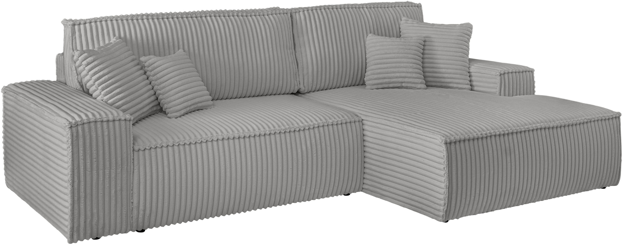 andas Ecksofa »Finnley Schlafsofa 267 cm in Bouclé, Struktur fein u. Cord, L-Form,«, Schlaffunktion m. Bettkasten (136/210 cm), Bouclé, Struktur und Cord