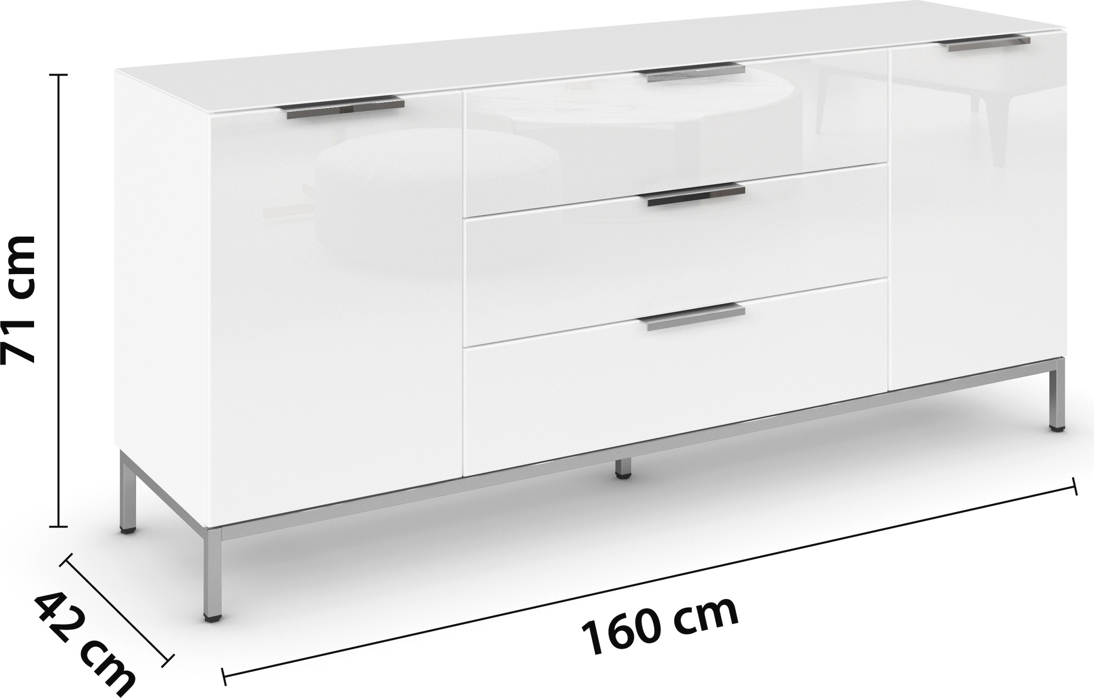 rauch Kombikommode »Kommode Türkommode Sideboard Kombikommode FLIPP mit Glasfront«, (Breite 160 cm mit 2 Einlegeböden), 2-türig, 3 Schubladen, Soft-Close-Funktion, Oberboden und Front Glas