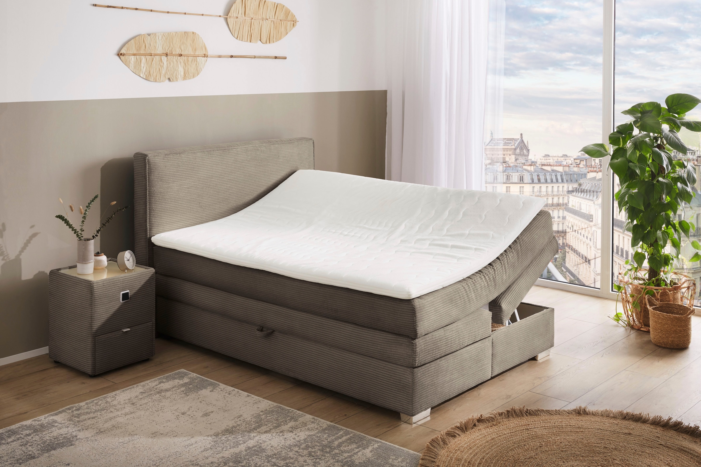 Jockenhöfer Gruppe Boxspringbett »Arabella, 2x 70er Boxen mit Stauraum«, Wende-Bonell-Federkern-Matratze (H2/H3), inkl. Topper
