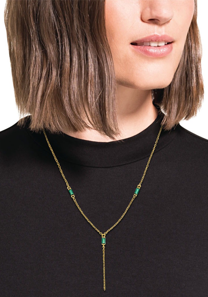 Kette mit Anhänger AMOR "2034780", grün (gelbgoldfarben, grün), Halsketten, Damen, mit Zirkonia, Silber 925 (Sterlingsilber), L: 45 B: 2mm, mit Zirkonia (synth.), B:2mm 2