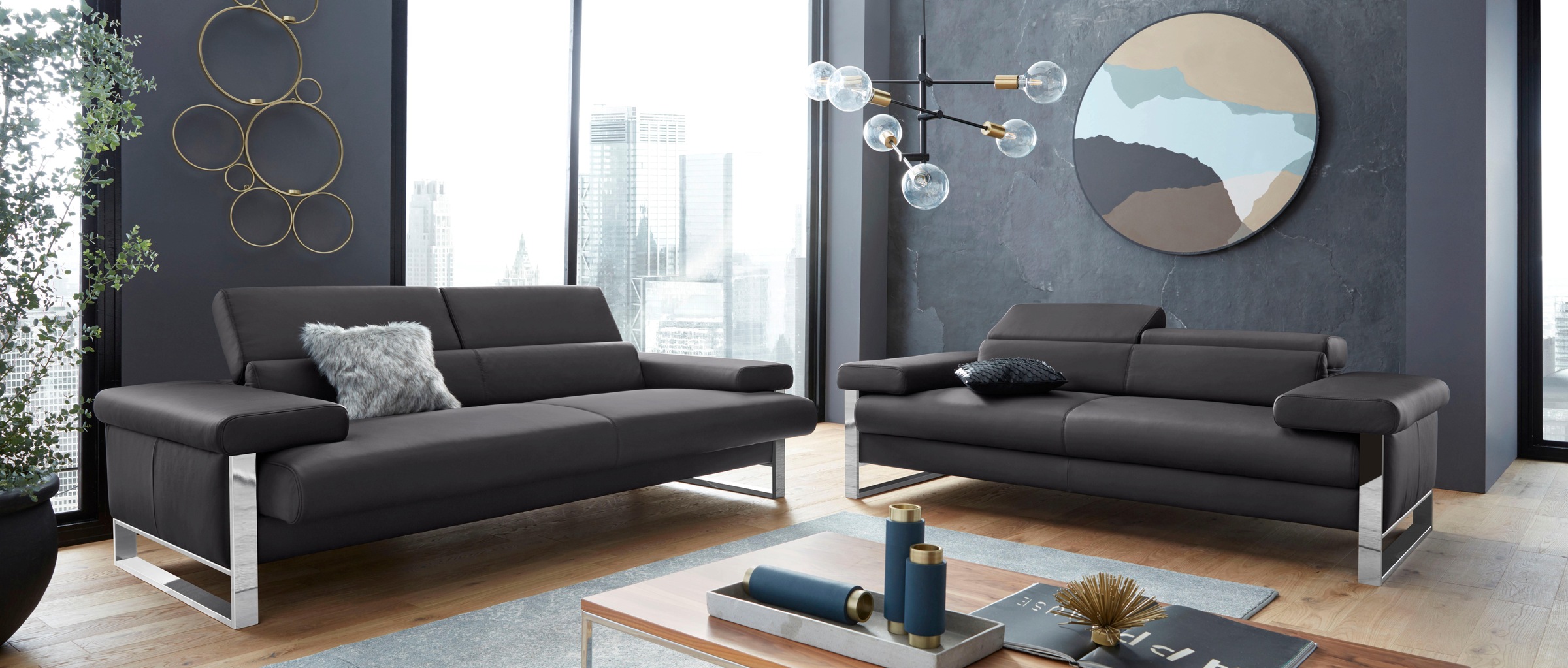 W.SCHILLIG 2-Sitzer »finn«, German Design Award 2016, Fußgestell Chrom glänzend, Breite 210 cm