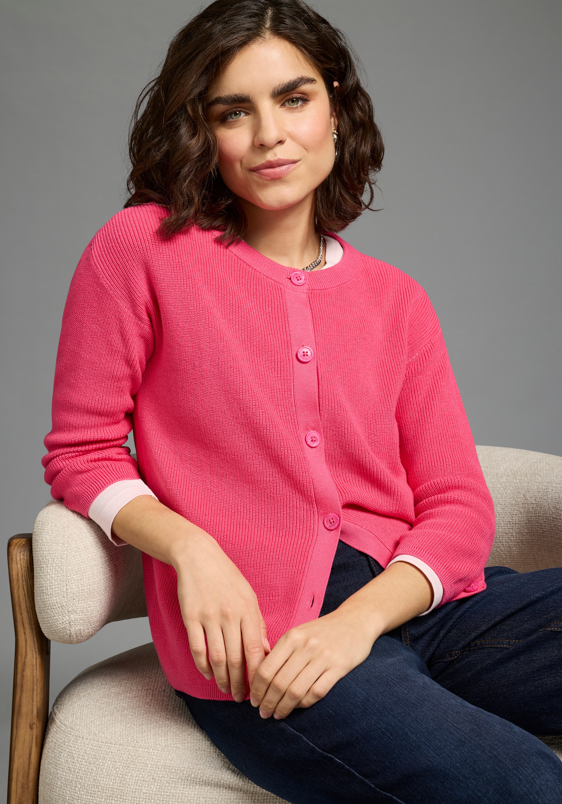 Laura Scott Strickjacke mit 3/4 Ärmeln und Knopfleiste günstig online kaufen