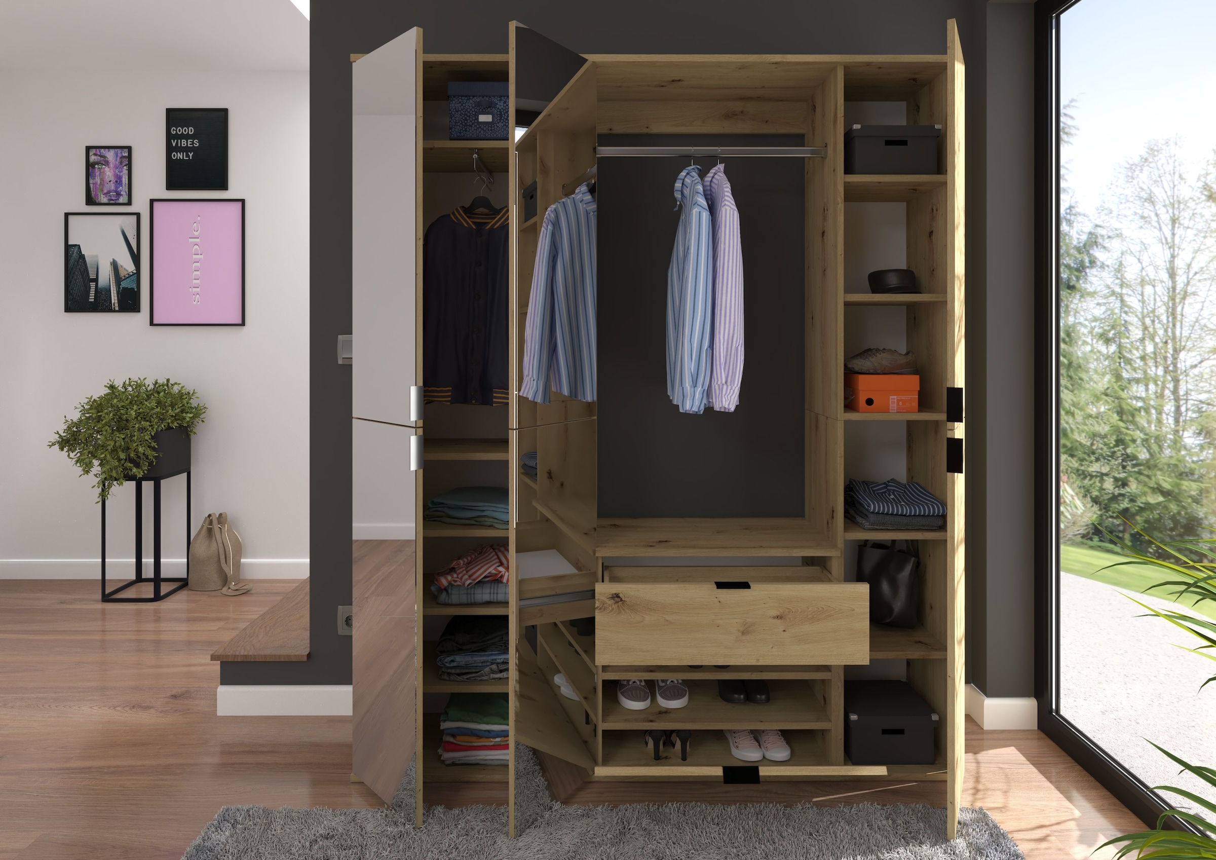 INOSIGN Garderoben-Set »Trondheim, Breite 152 cm, 5-teilig, bestehend aus:«, (Set, 4 St.), 2x Garderobenschrank, 1 Kommode, 1 Garderobenstange, 1 Ablageboden