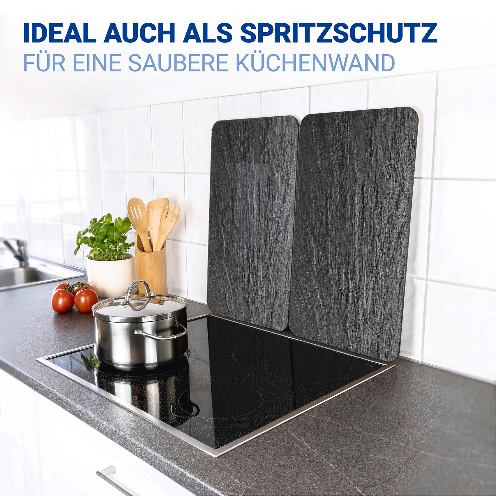 WENKO Herdblende-/Abdeckplatte »Universal Modell Schiefer«, (Set, 2 tlg.), Herdabdeckung für alle Herdarten, kratzfest, mit rutschfesten Füßen