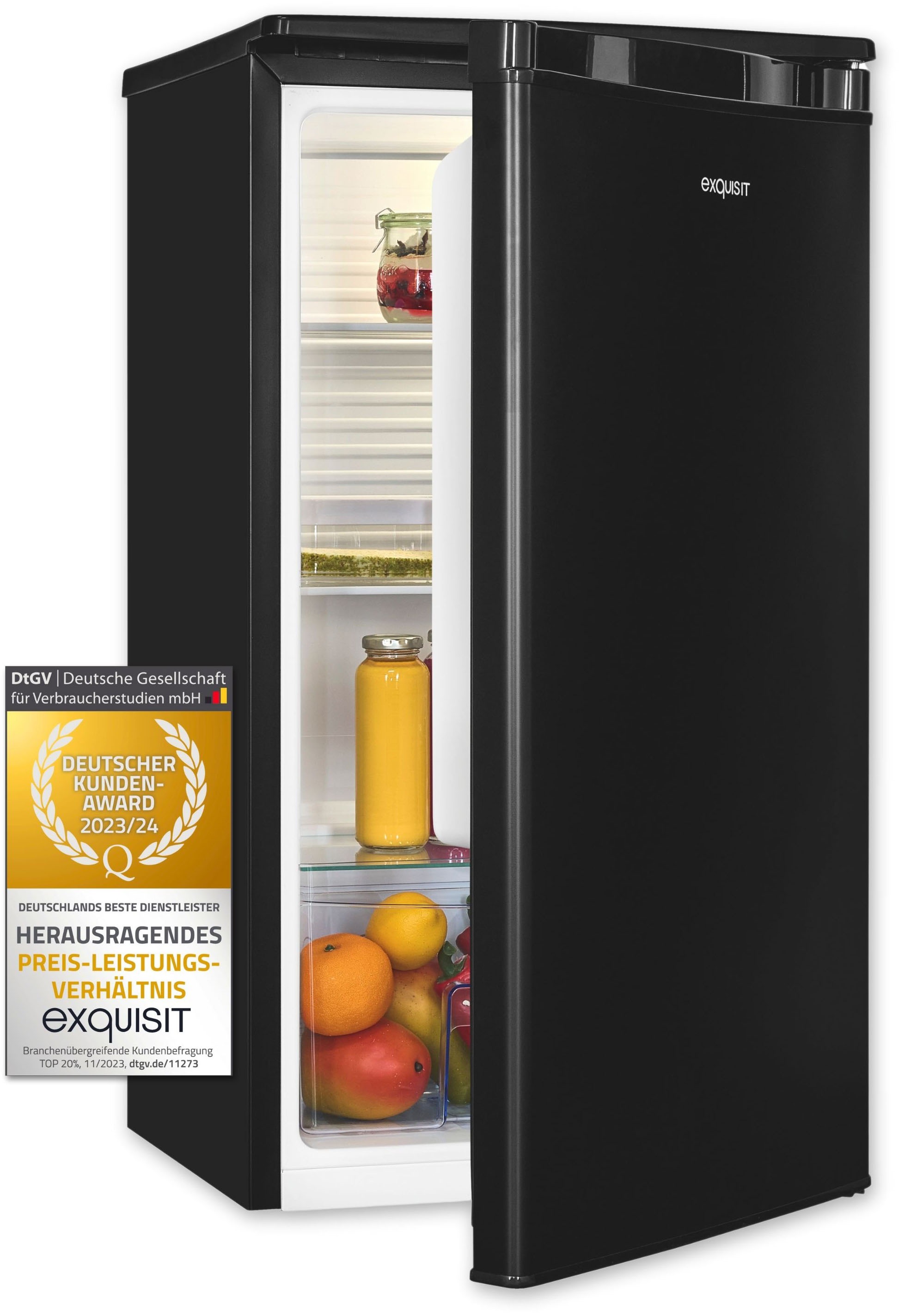 exquisit Vollraumkühlschrank »KS85-V-O91E schwarz«, 76 L Volumen