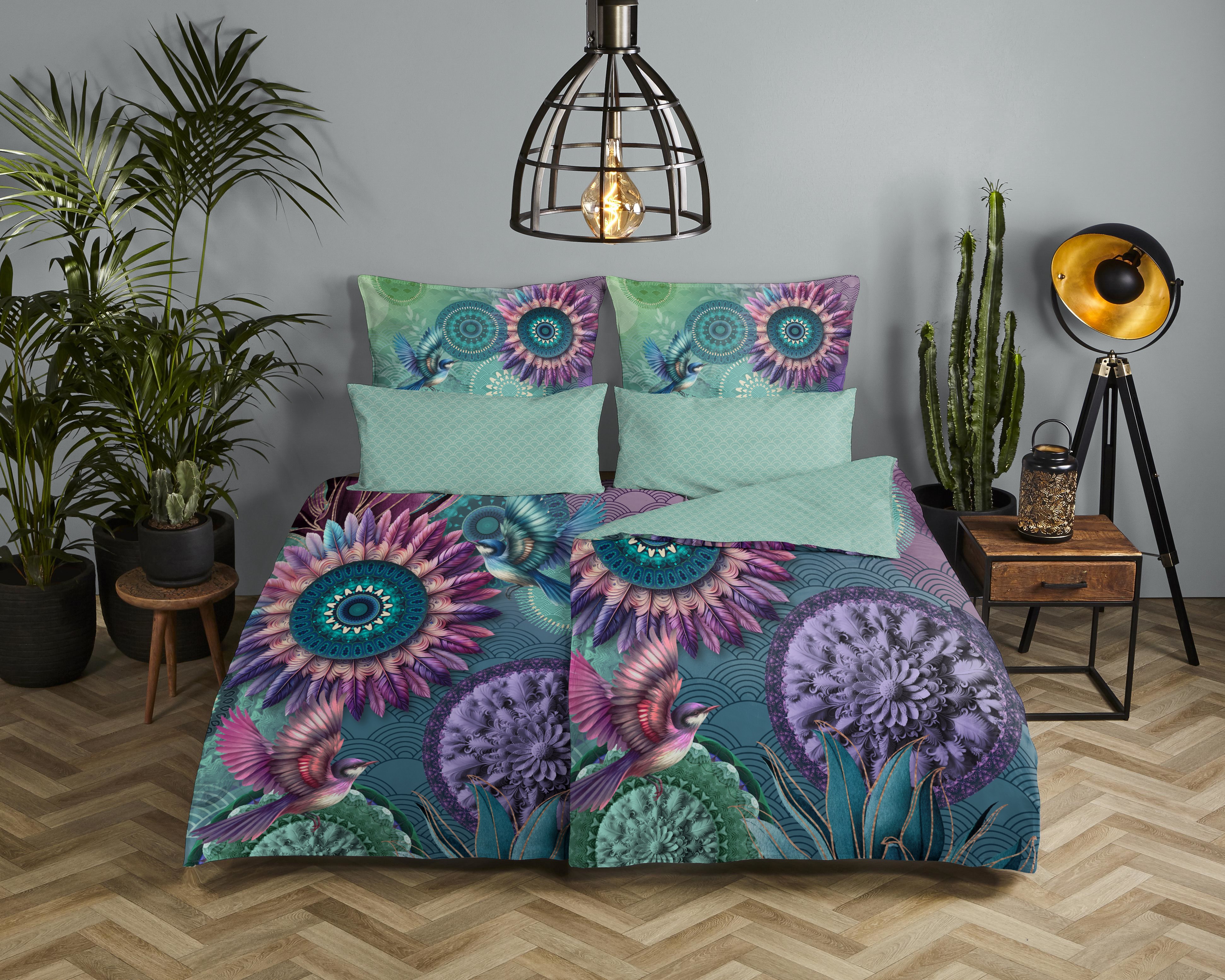 hip Wendebettwäsche "Vespera" 2 Satin, Reißverschluss, Wendeoptik, Mandala, Vogel, grün