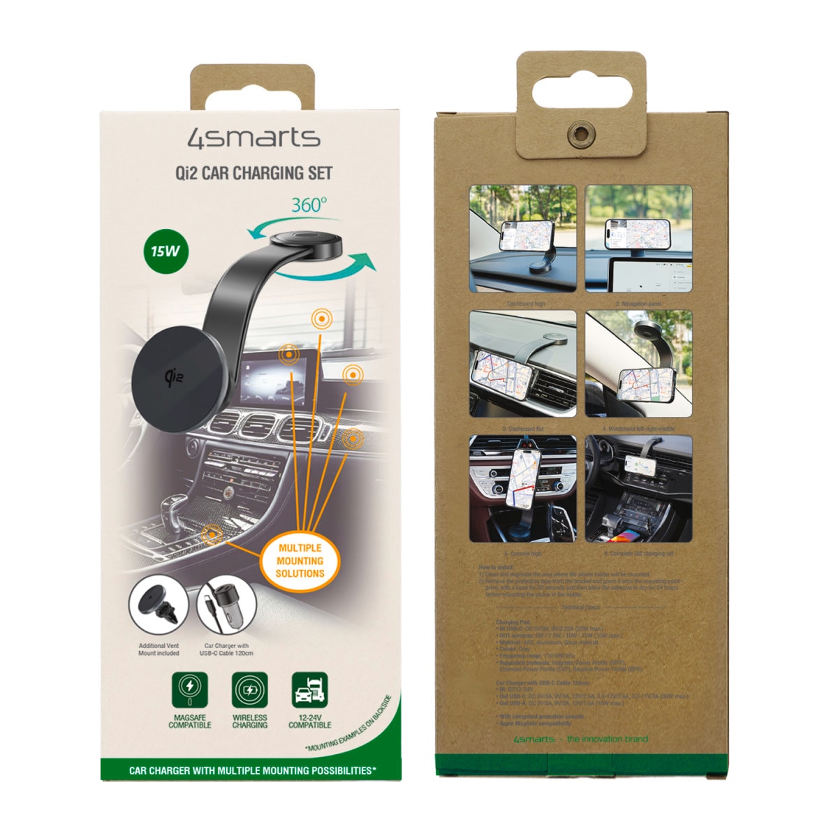 4smarts Wireless Charger »Qi2 Kfz Ladeset«, UltiMag-Ring, geeignet für Apple iPhone mit MagSafe