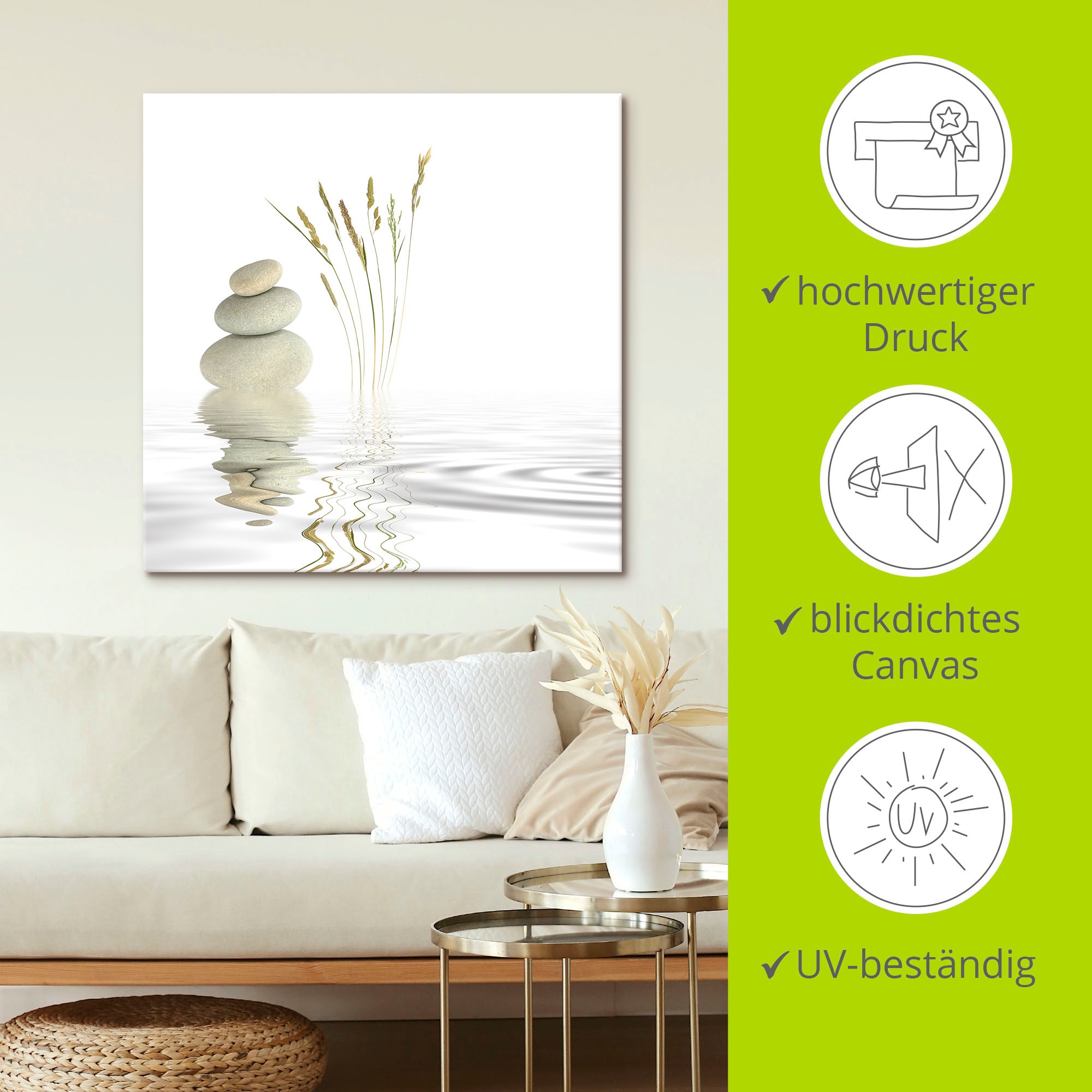 Wandbild ARTLAND "Zen Friede", weiß (farbe bild(er): weiß), B:100cm H:100cm, Bilder, als Alubild, Leinwandbild, Poster in verschied. Größen 3