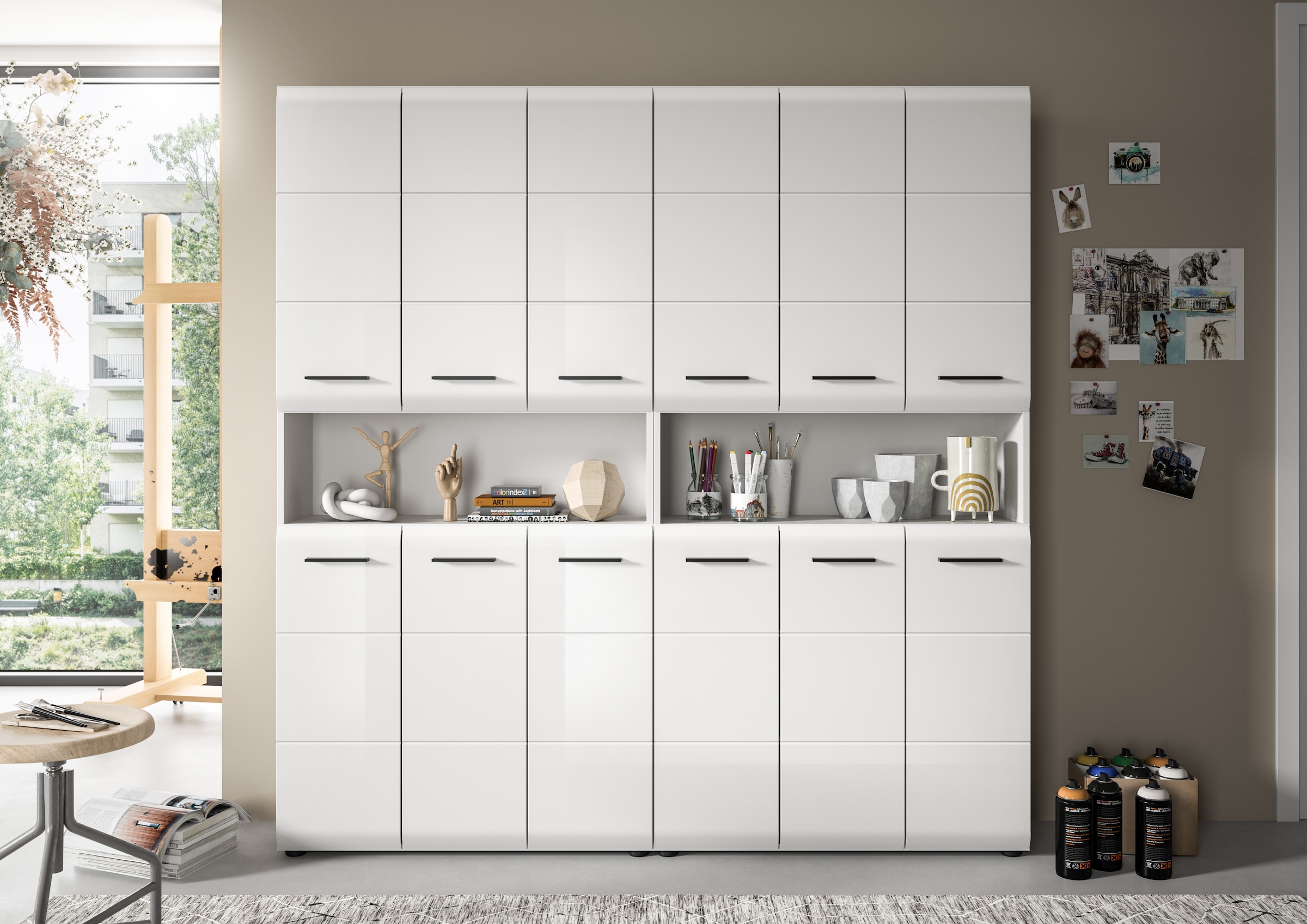 INOSIGN Badezimmer-Set, (Set, 2 St.), Florenz, Badkombination 2-tlg. Weiß hochglanz, Mehrzweckschränke