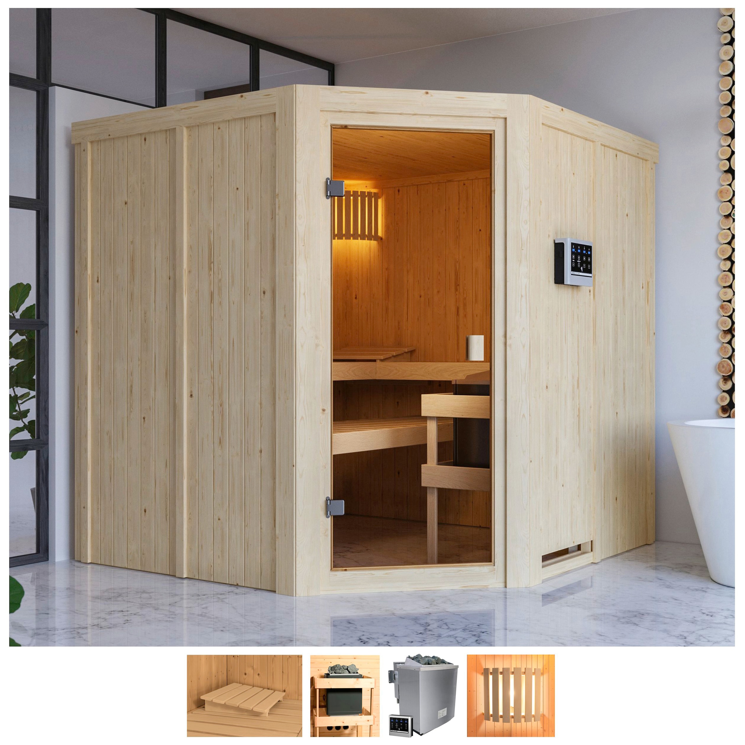 welltime Sauna »Käthe«, 9-kW-Bio-Ofen mit ext. Steuerung