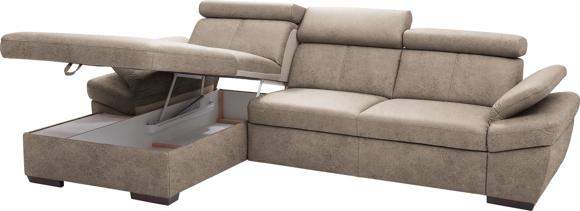exxpo - sofa fashion Ecksofa »Salerno, klassisch modernes Funktionssofa, hoher Sitzkomfort, L-Form«, inkl. Kopf- und Armteilverstellung, wahlweise mit Bettfunktion