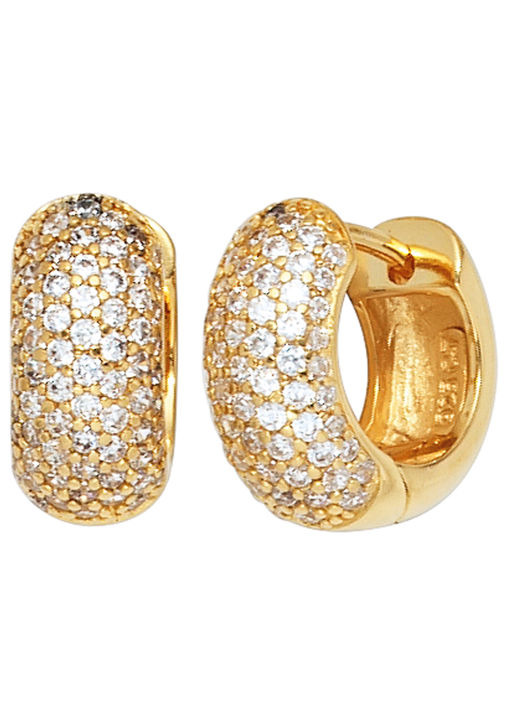 Paar Creolen JOBO "Ohrringe breit", goldfarben, Ohrringe, Damen, 13,9mm, Silber 925 (Sterlingsilber), 925 Silber vergoldet mit 140 Zirkonia