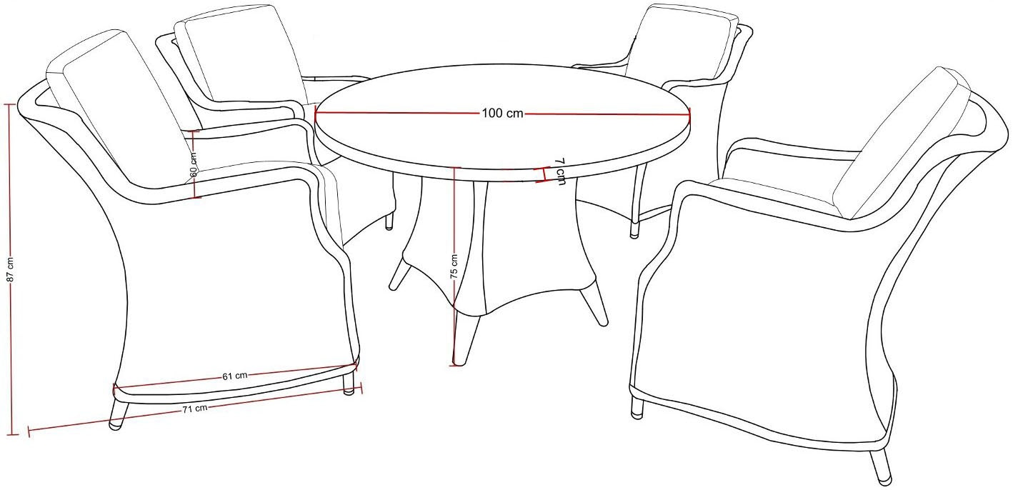 Destiny Garten-Essgruppe »LUNA«, (13 tlg., 4x Sessel, 1x Tisch, inkl. Auflagen), Aluminium, Polyrattan