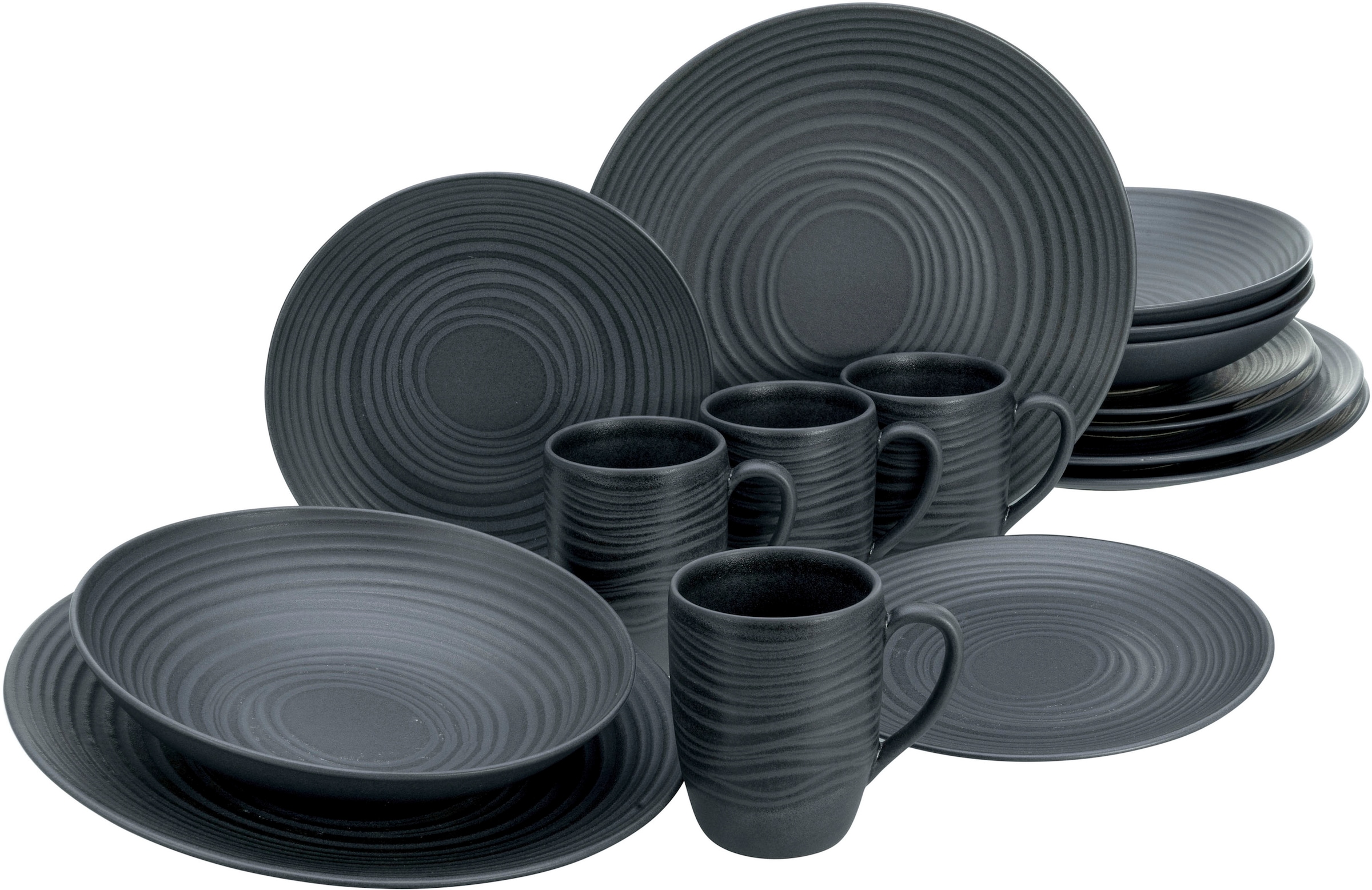 CreaTable Kombiservice "Geschirr-Set Lava Stone" Service, schwarz, erhabenenes Relief, 16 Teile, für 4 Personen