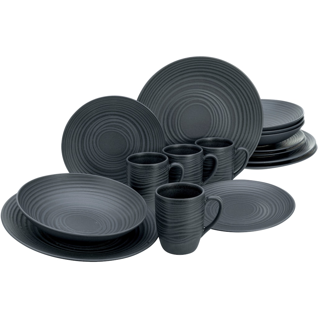 CreaTable Kombiservice »Geschirr-Set Lava Stone«, (Set, 16 tlg., Kaffeeservice und Tafelservice im Set, für 4 Personen)