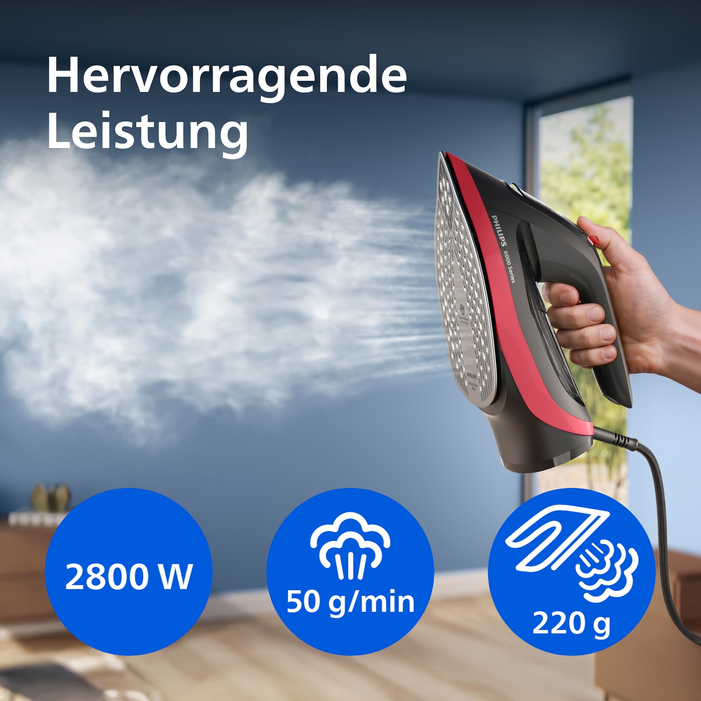 Philips Dampfbügeleisen »DST6130/40 6000 Series High-End mit 4 Dampfeinstellungen« 2800 W 2600 W, SteamGlide Plus, mit 300 ml Wassertank und 220 g Dampfstoß